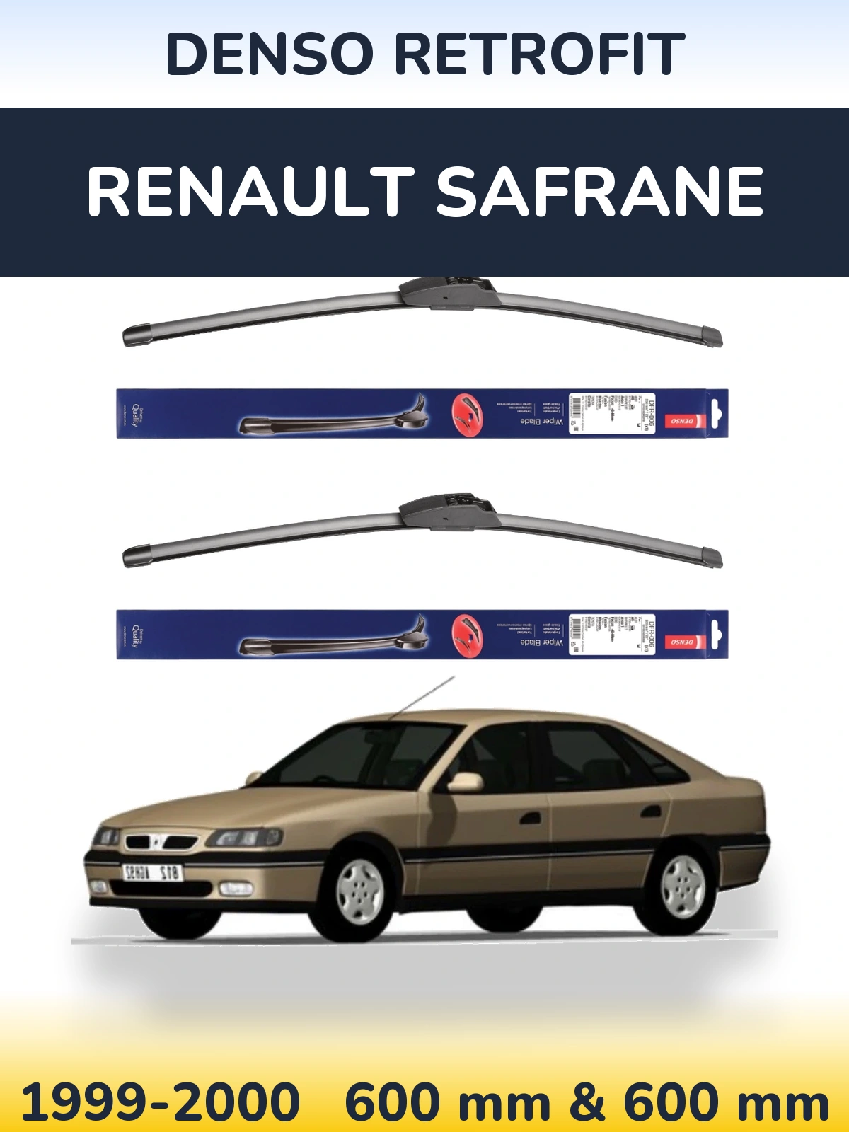Front wiper blade set Denso Retrofit 600 & 600 mm for Renault Safrane 1999-2000