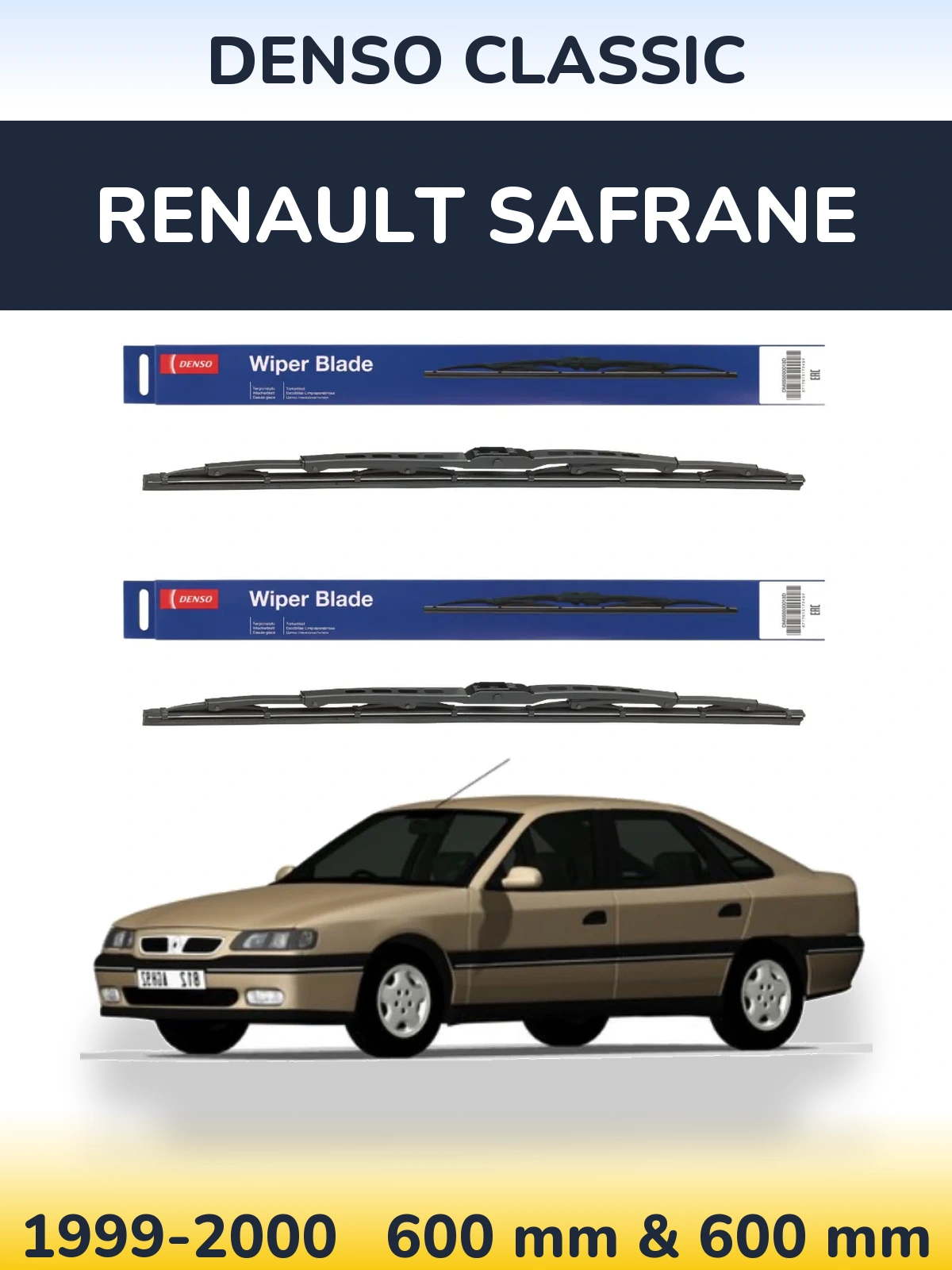 Комплект передних дворников Denso Classic 600 & 600 мм для Renault Safrane 1999-2000