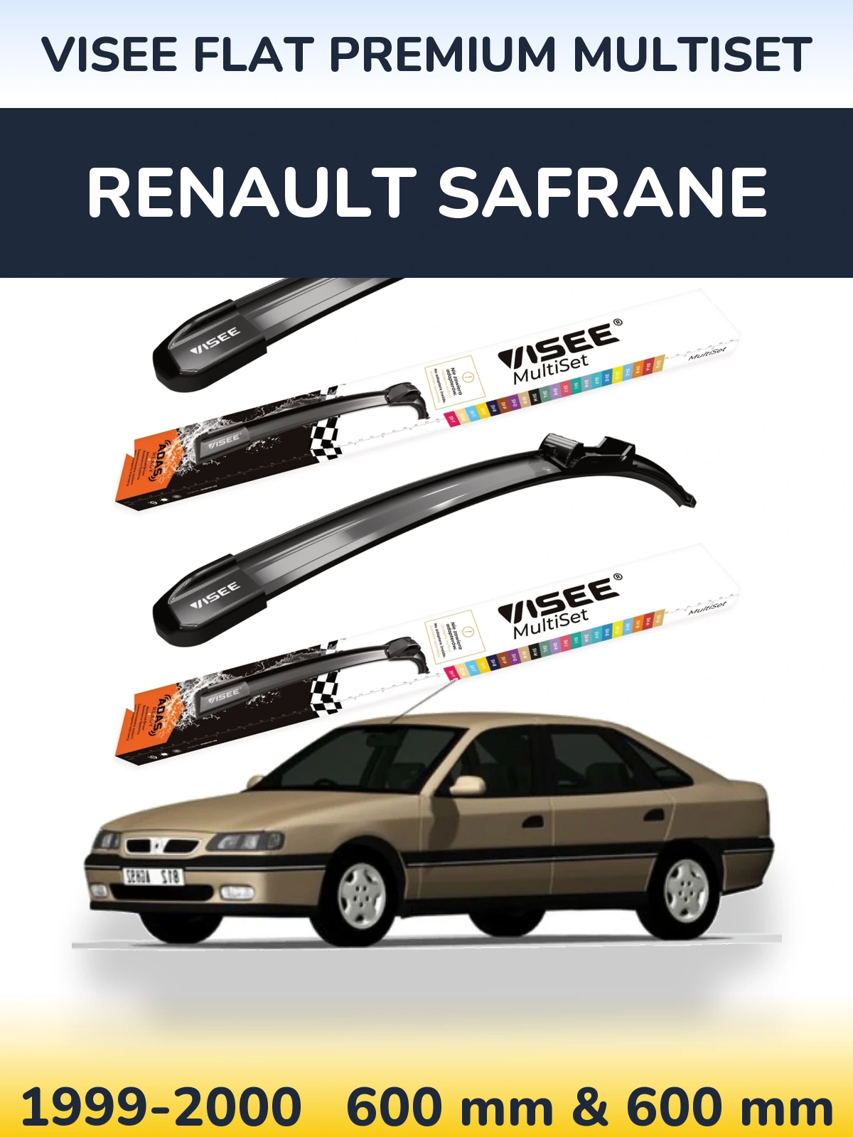 Front wiper blade set VISEE FLAT PREMIUM MultiSet 600 & 600 mm for Renault Safrane 1999-2000