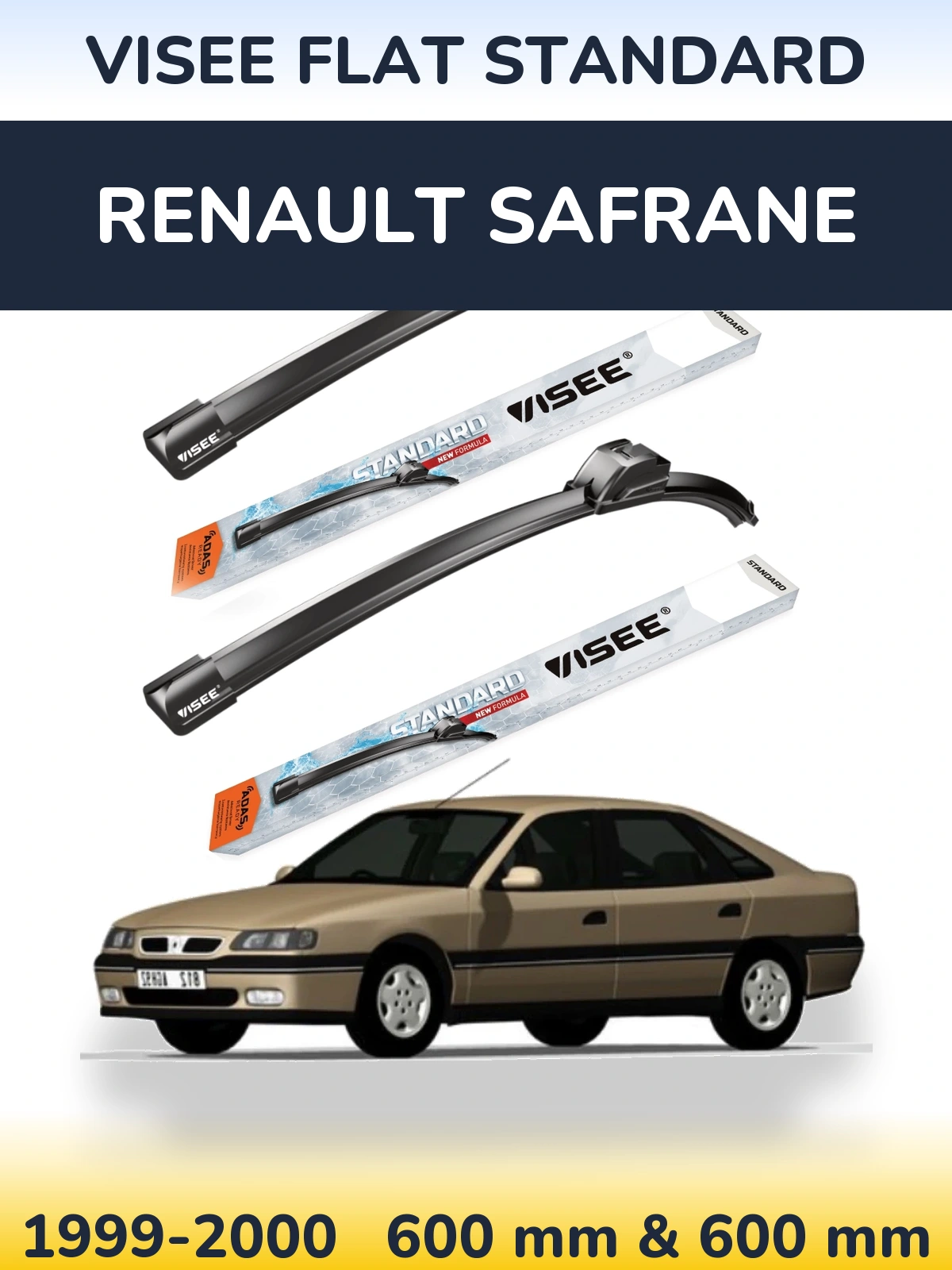 Front wiper blade set VISEE FLAT STANDARD 600 & 600 mm for Renault Safrane 1999-2000