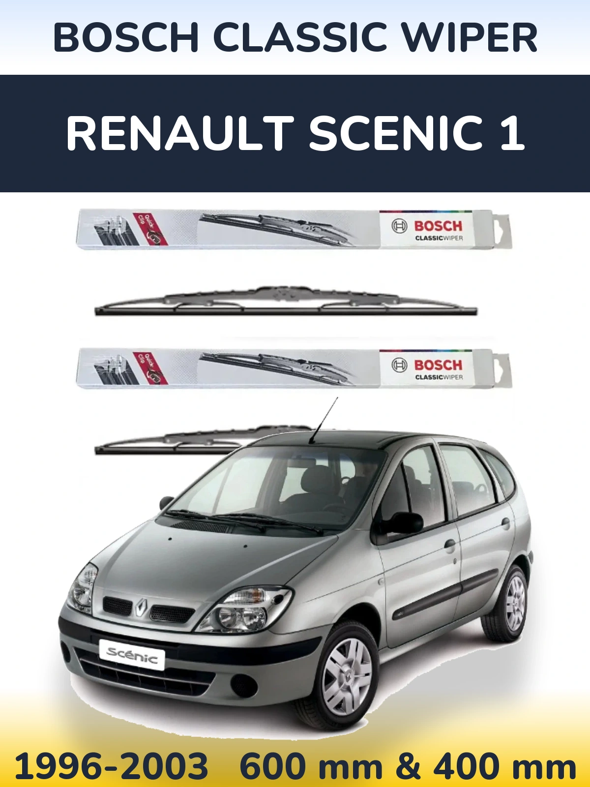 Front wiper blade set BOSCH Classic Wiper 600 & 400 mm for Renault Scenic 1 1996-2003