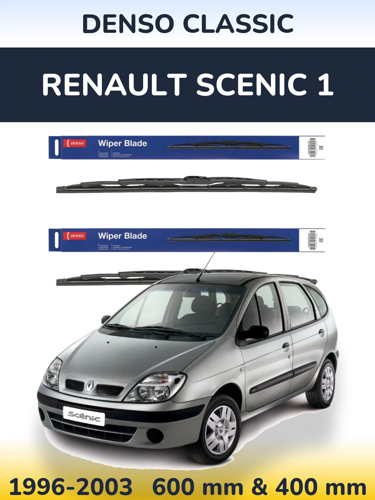 Front wiper blade set Denso Classic 600 & 400 mm for Renault Scenic 1 1996-2003