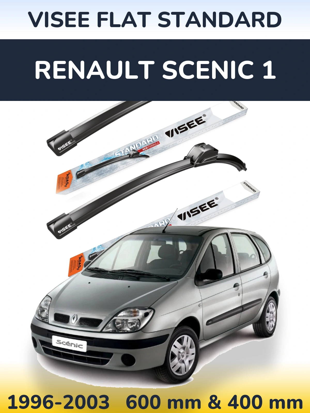 Комплект передніх щіток VISEE FLAT STANDARD 600 & 400 мм для Renault Scenic 1 1996-2003