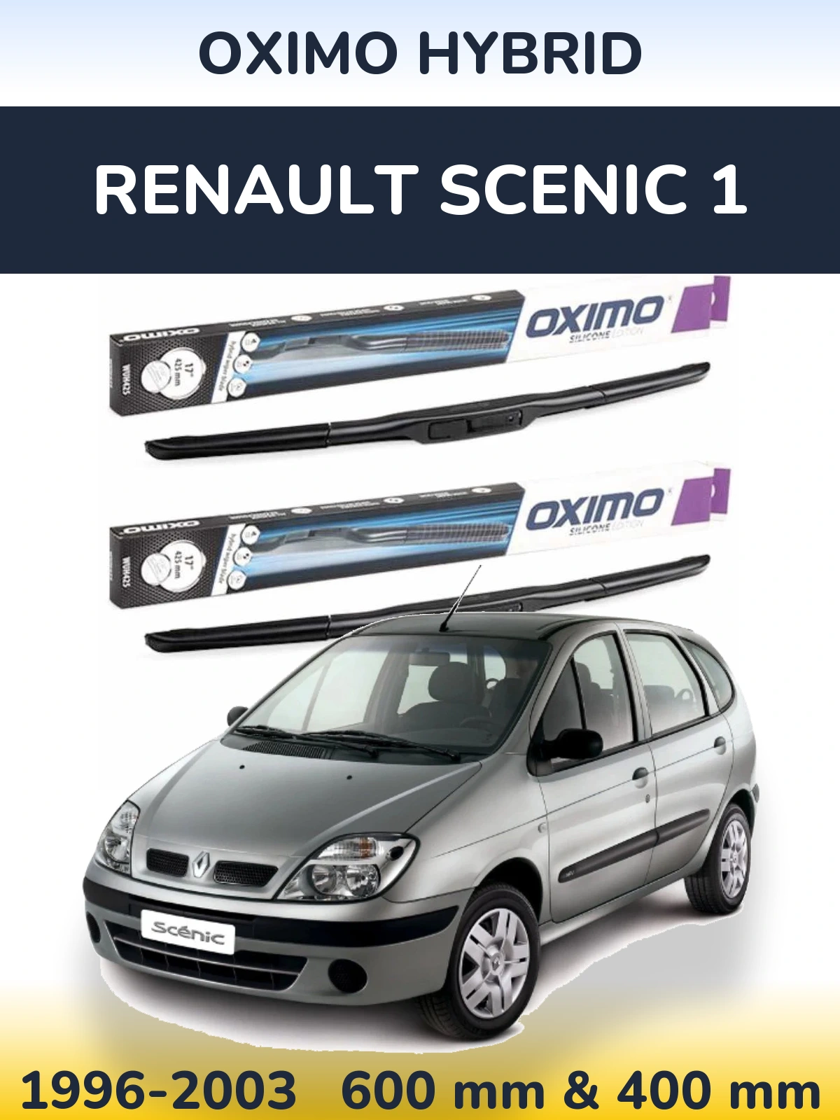 Комплект передних дворников Oximo Hybrid 600 & 400 мм для Renault Scenic 1 1996-2003