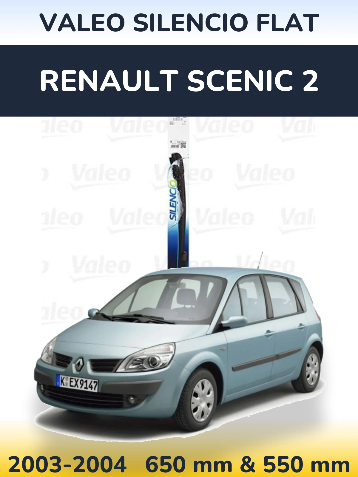 Front wiper blade set Valeo Silencio Flat 650 & 550 mm for Renault Scenic 2 2003-2004