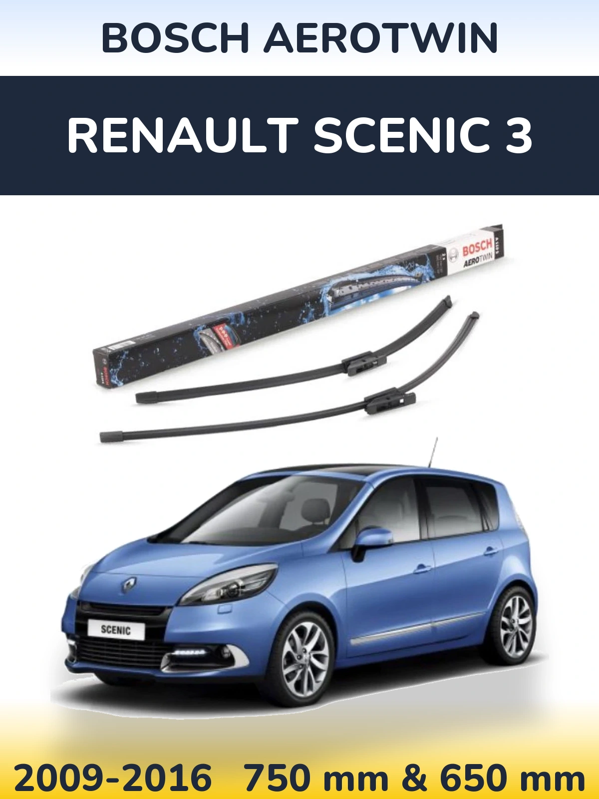 Комплект передніх щіток BOSCH AeroTwin 750 & 650 мм для Renault Scenic 3 2009-2016