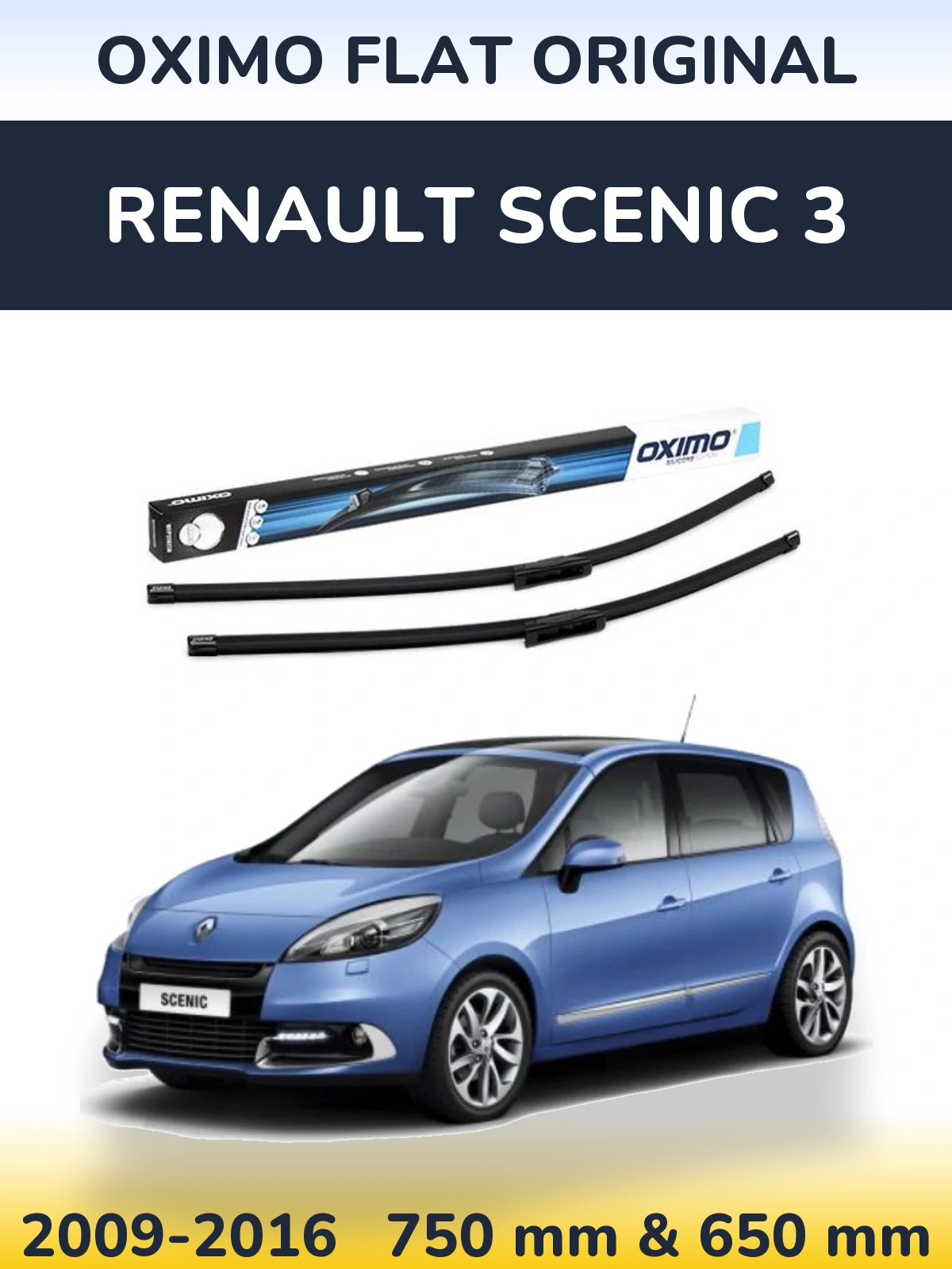 Комплект передних дворников Oximo Flat Original 750 & 650 мм для Renault Scenic 3 2009-2016