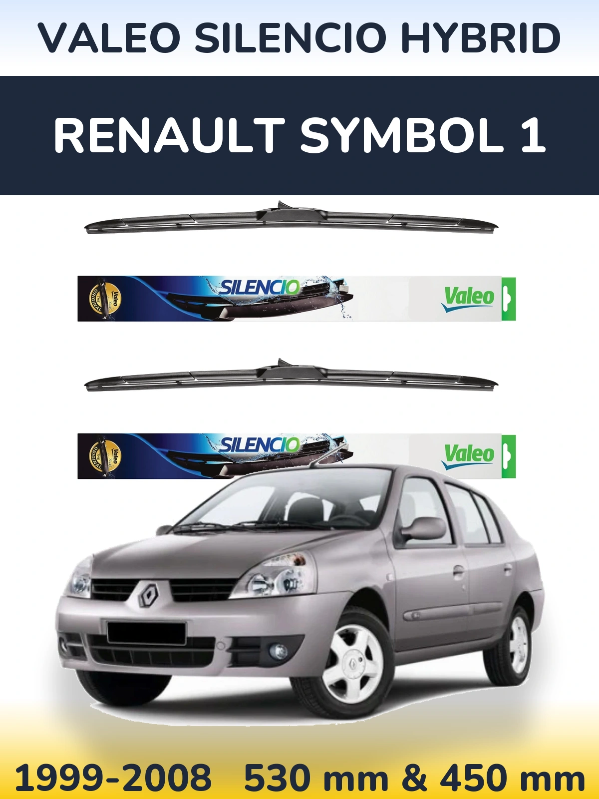 Комплект передних дворников Valeo Silencio Hybrid 530 & 450 мм для Renault Symbol 1 1999-2008