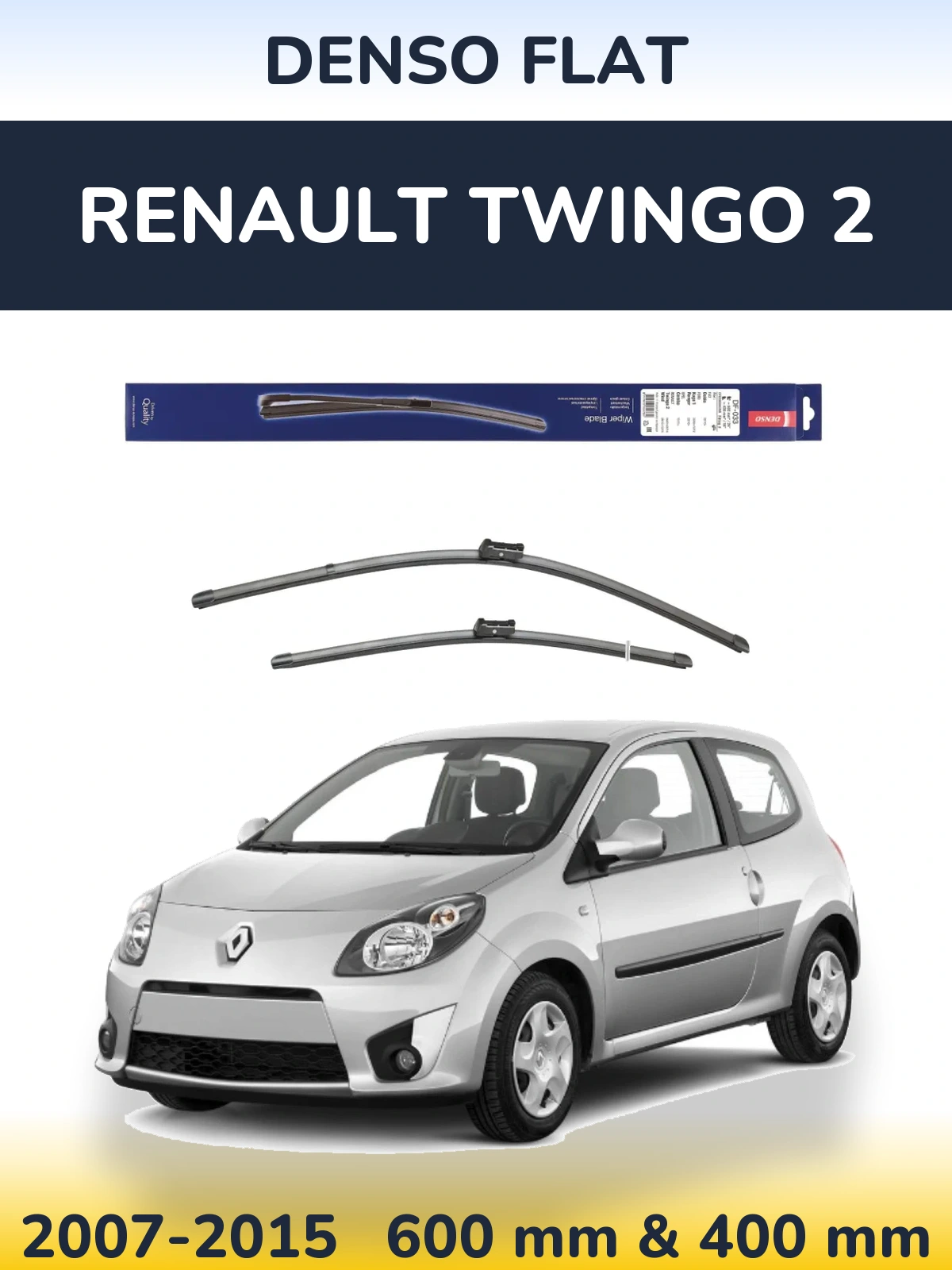 Front wiper blade set Denso Flat 600 & 400 mm for Renault Twingo 2 2007-2015