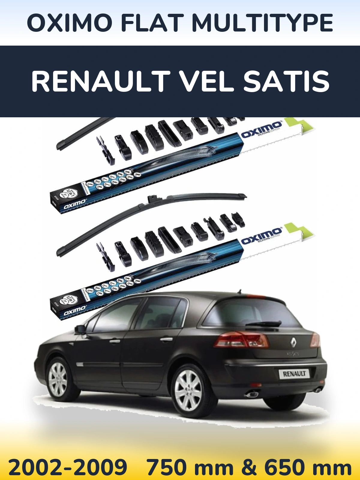 Комплект передних дворников Oximo Flat MultiТипe 750 & 650 мм для Renault Vel Satis 2002-2009
