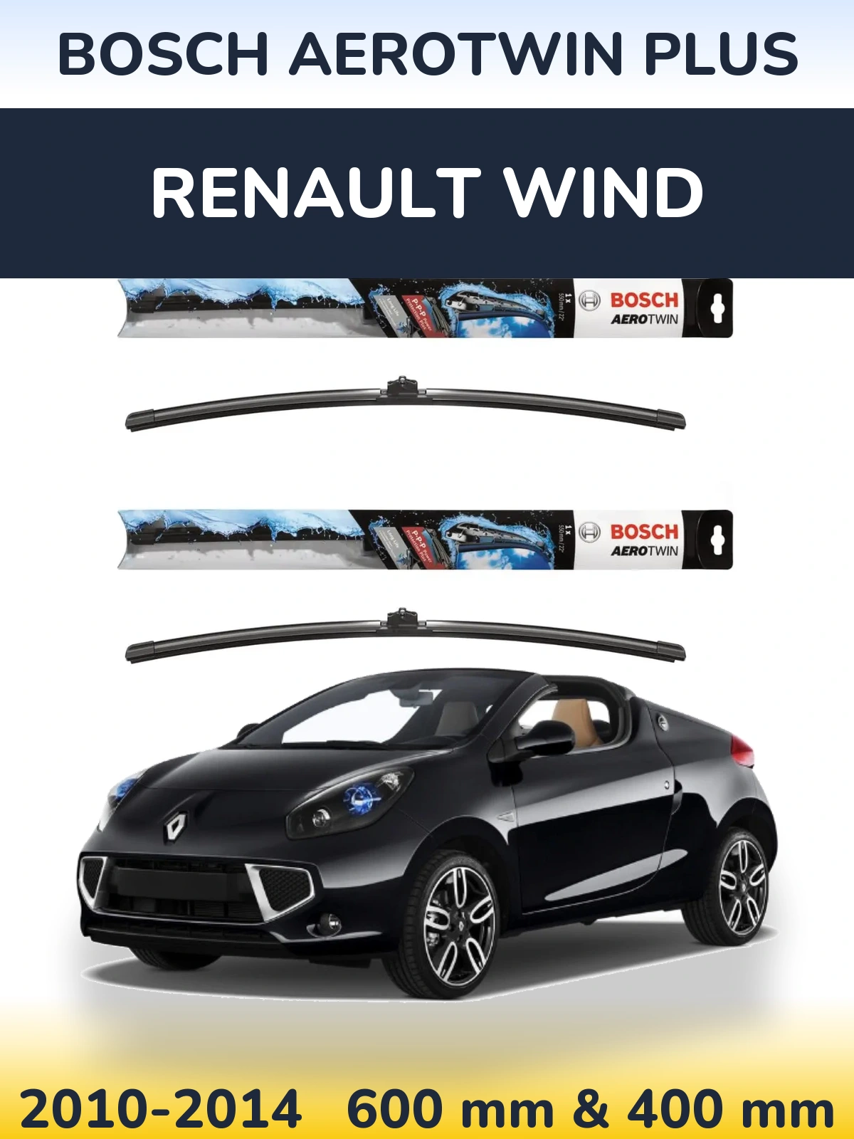 Front wiper blade set BOSCH AeroTwin Plus 600 & 400 mm for Renault Wind 2010-2014