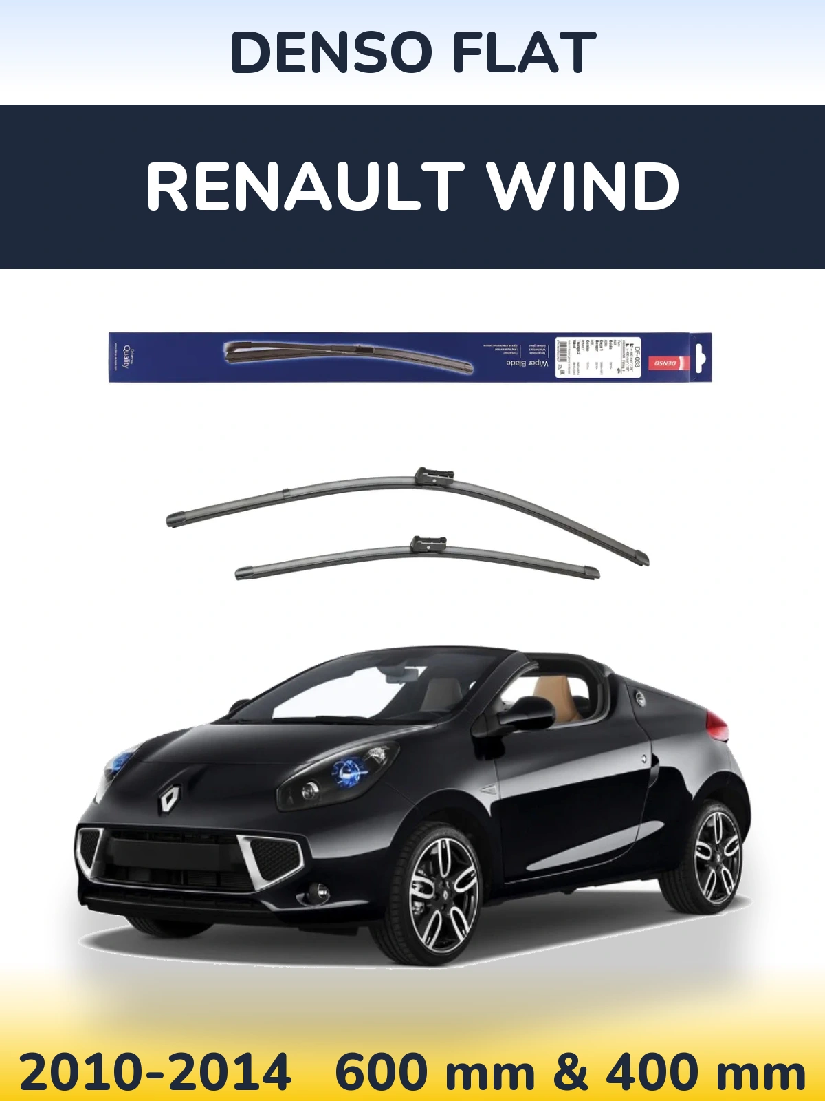 Front wiper blade set Denso Flat 600 & 400 mm for Renault Wind 2010-2014