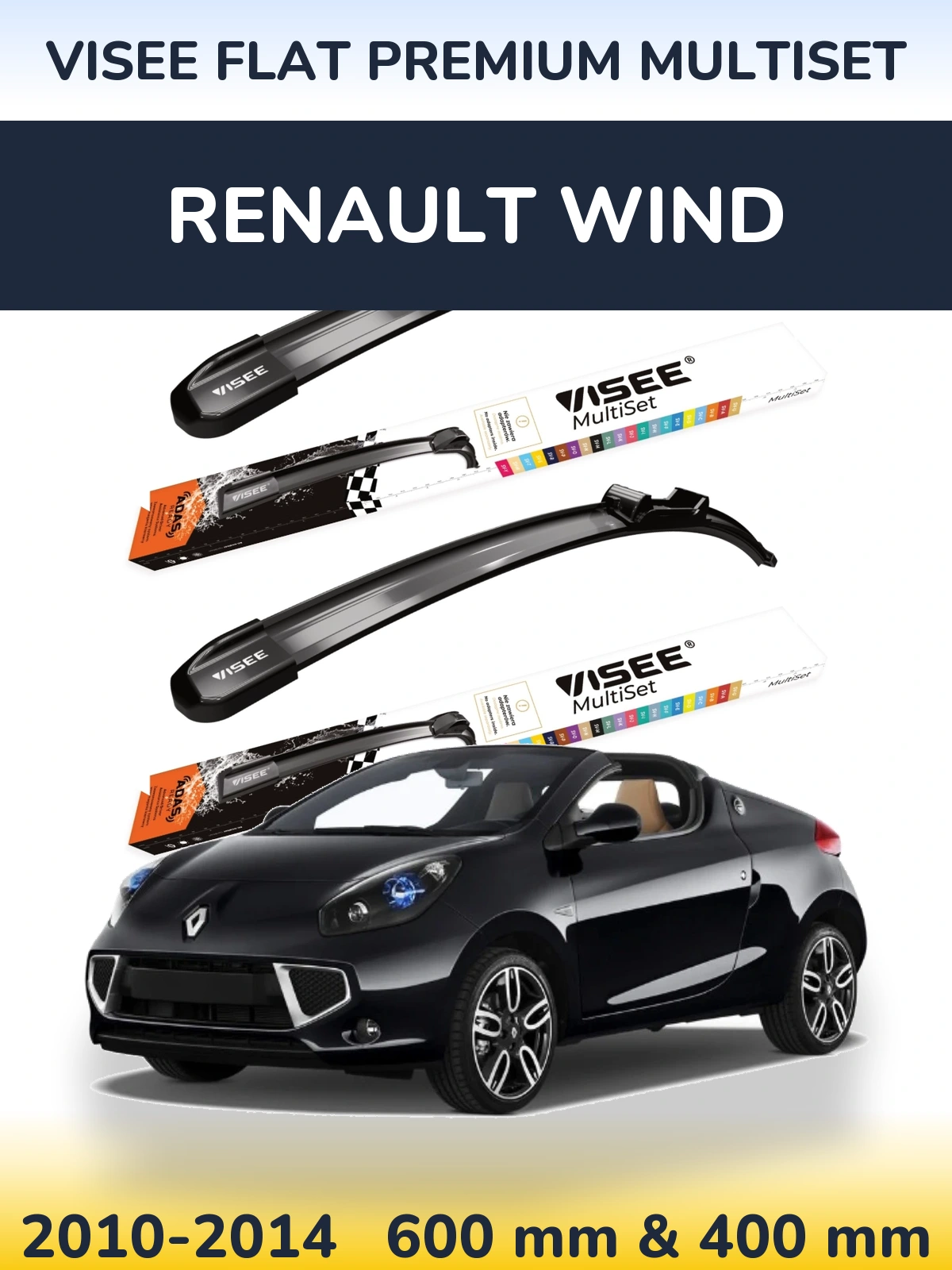 Front wiper blade set VISEE FLAT PREMIUM MultiSet 600 & 400 mm for Renault Wind 2010-2014
