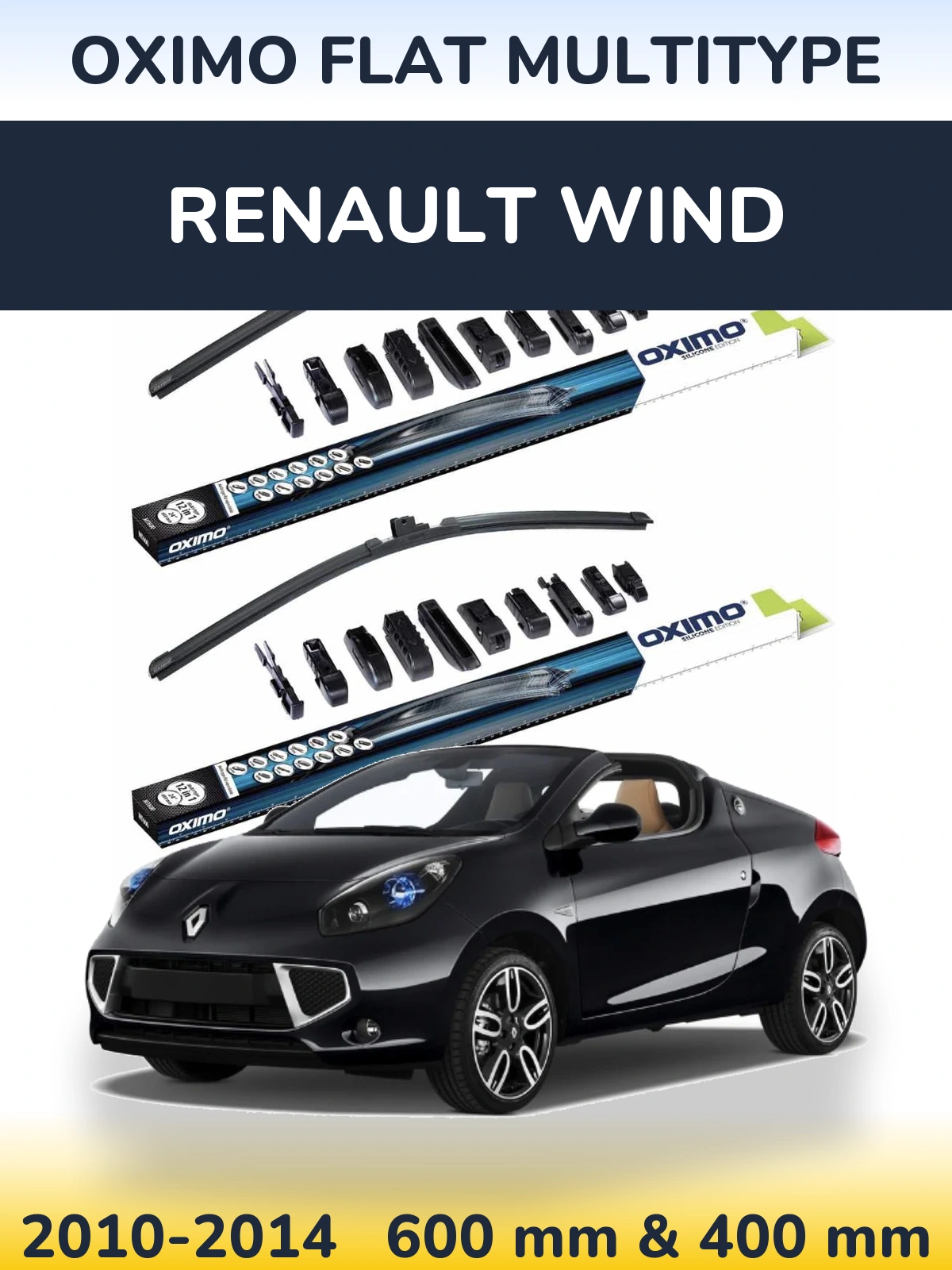 Front wiper blade set Oximo Flat MultiTypee 600 & 400 mm for Renault Wind 2010-2014