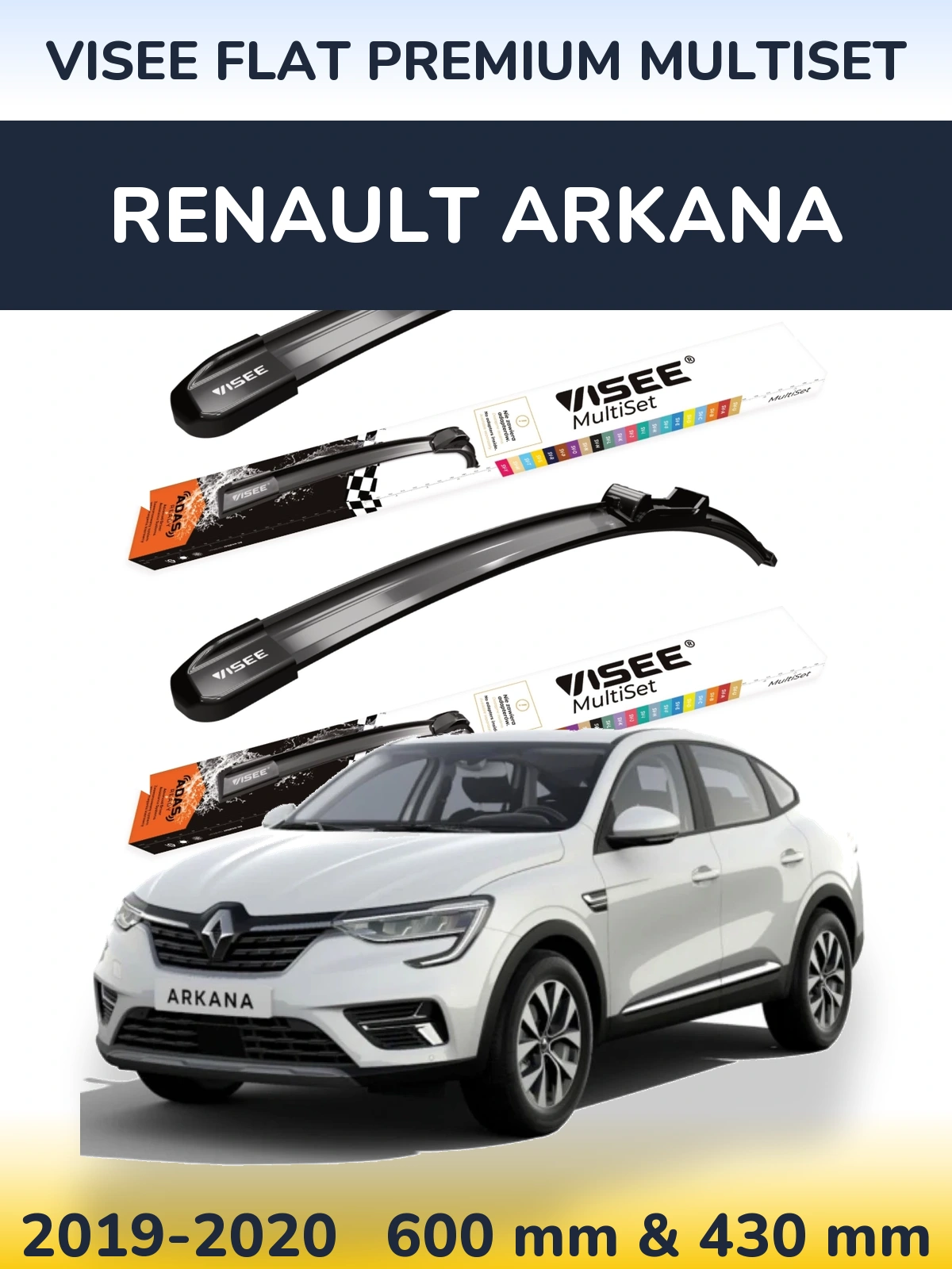 Front wiper blade set VISEE FLAT PREMIUM MultiSet 600 & 430 mm for Renault Arkana 2019-2020