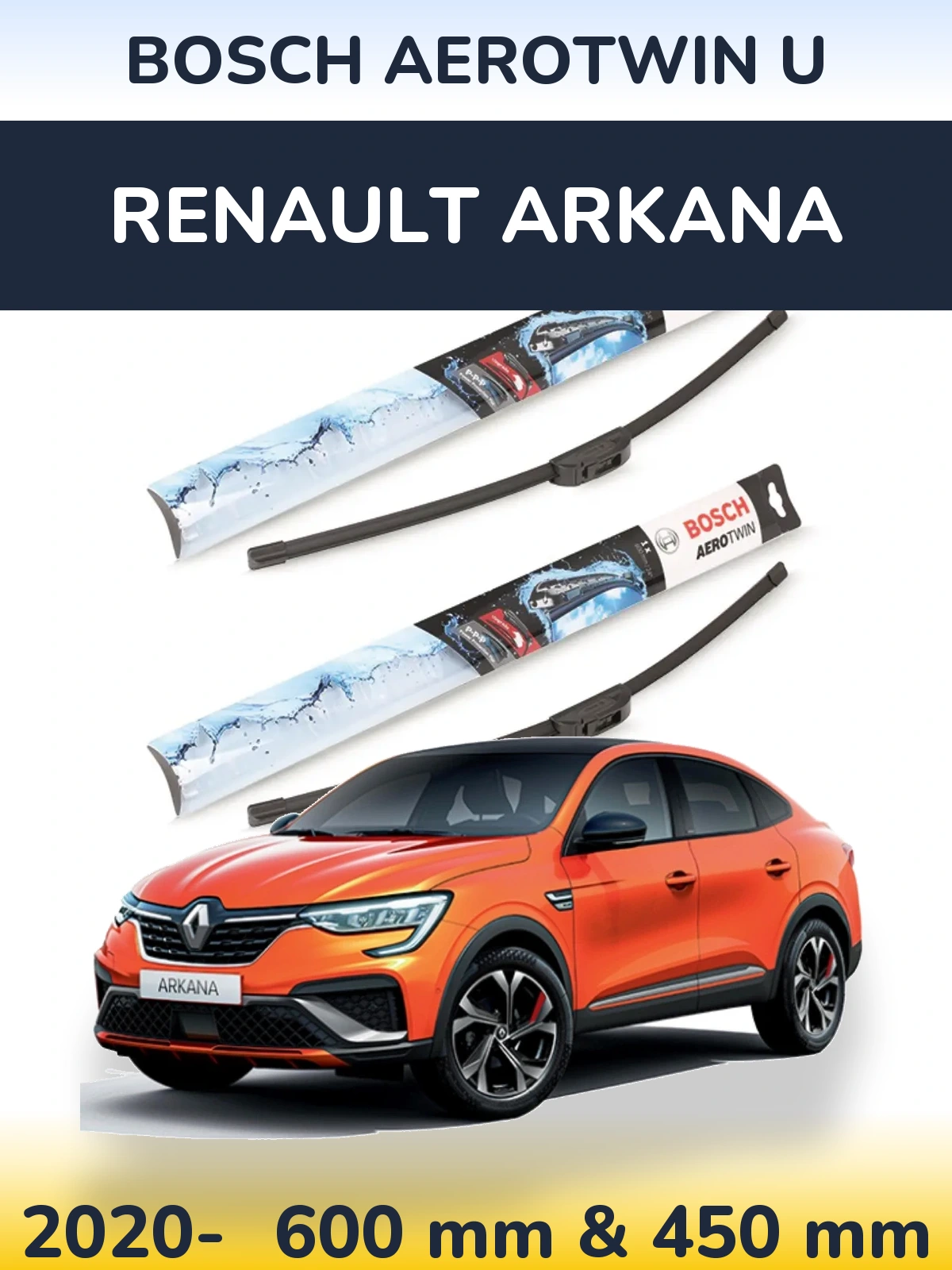 Komplet przednich wycieraczek BOSCH AeroTwin U 600 & 450 mm do Renault Arkana 2020-2026