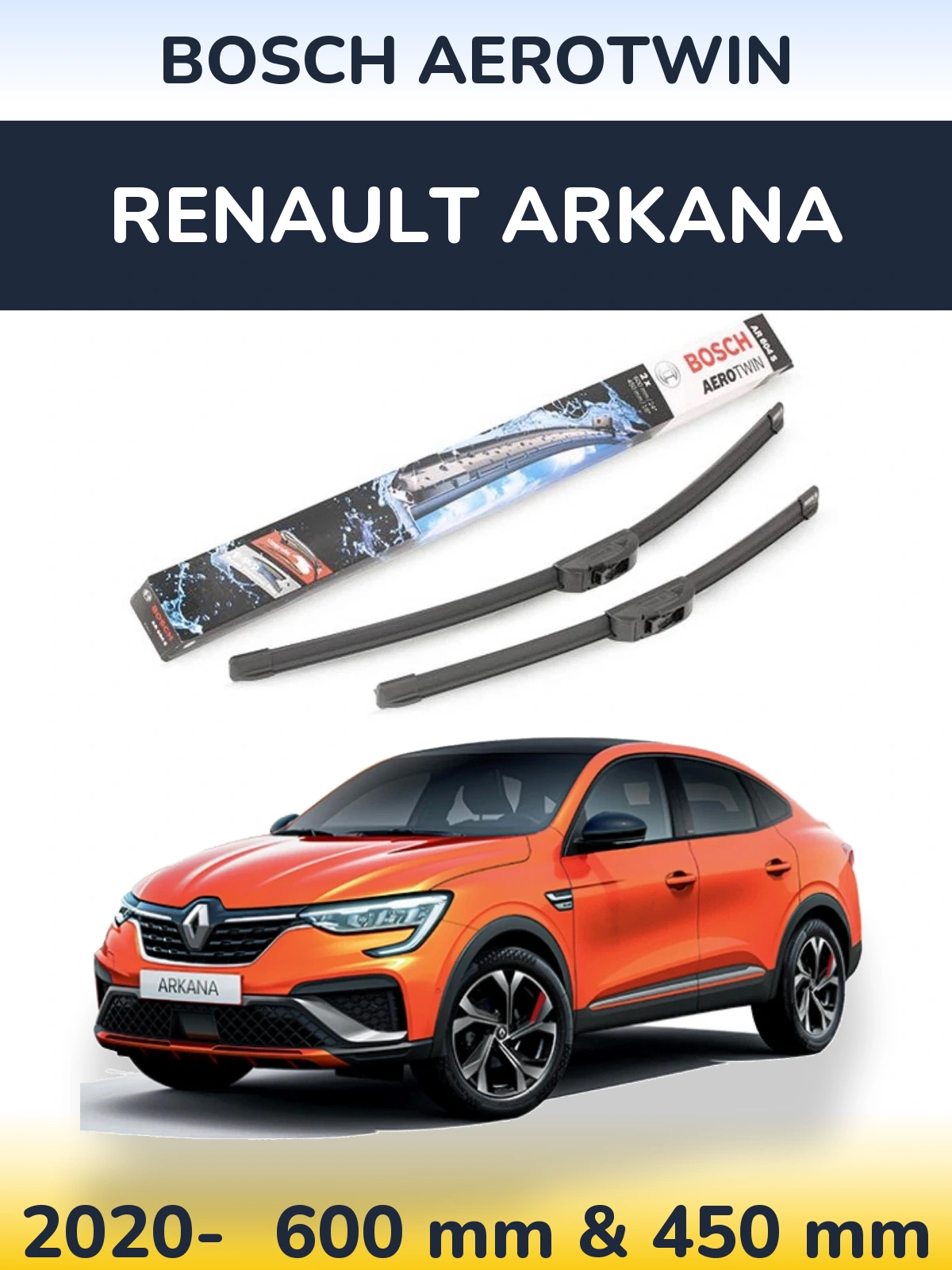Front wiper blade set BOSCH AeroTwin 600 & 450 mm for Renault Arkana 2020-2026