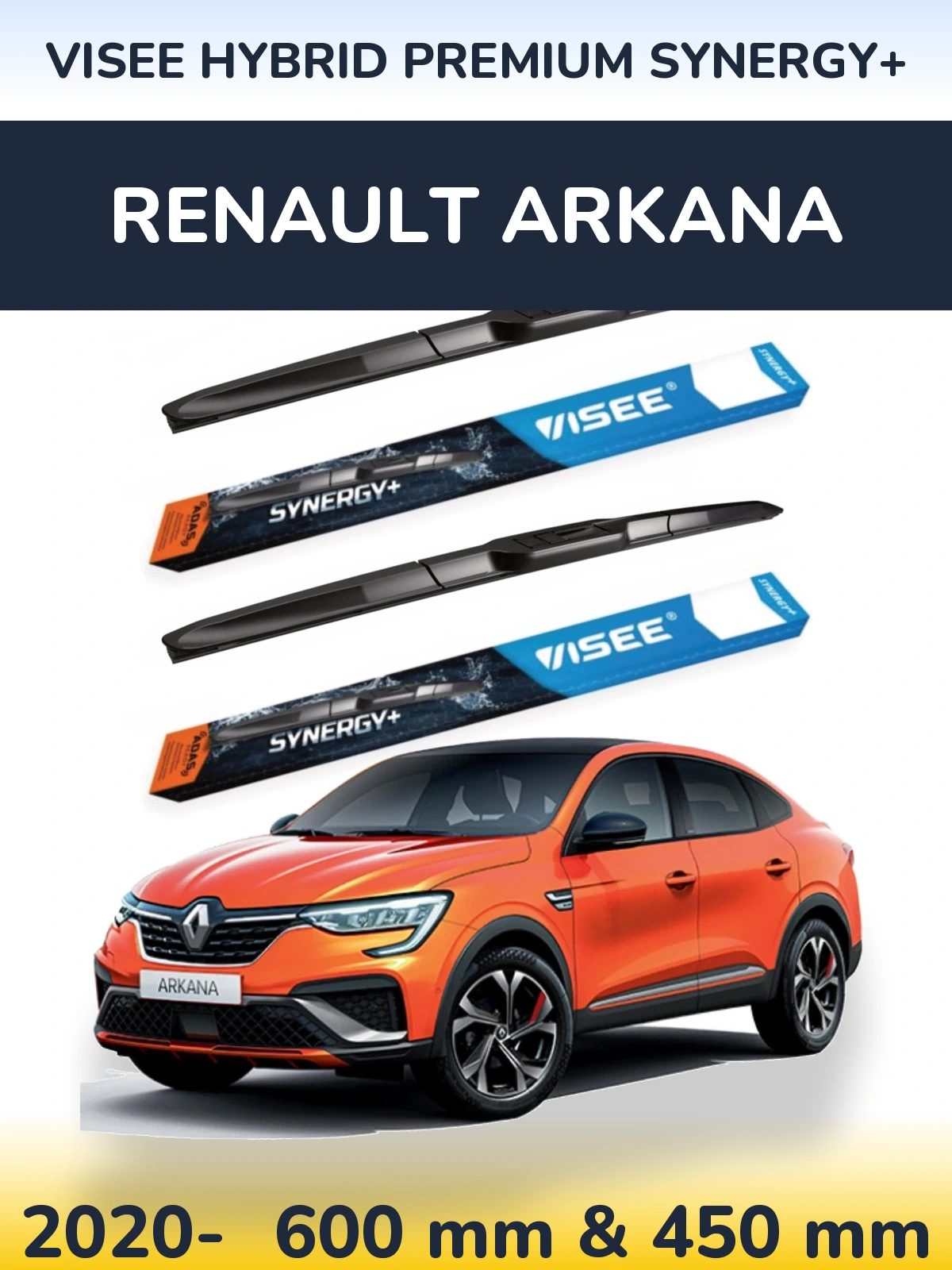 Комплект передних дворников VISEE HYBRID PREMIUM SYNERGY+ 600 & 450 мм для Renault Arkana 2020-2026