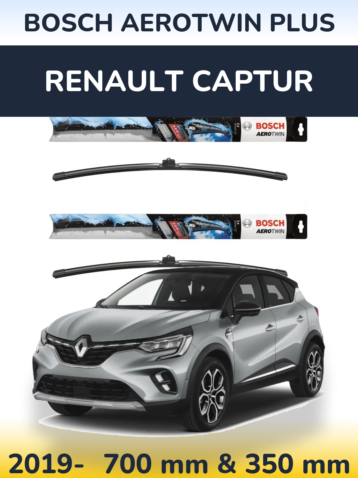 Front wiper blade set BOSCH AeroTwin Plus 700 & 350 mm for Renault Captur 2019-2026