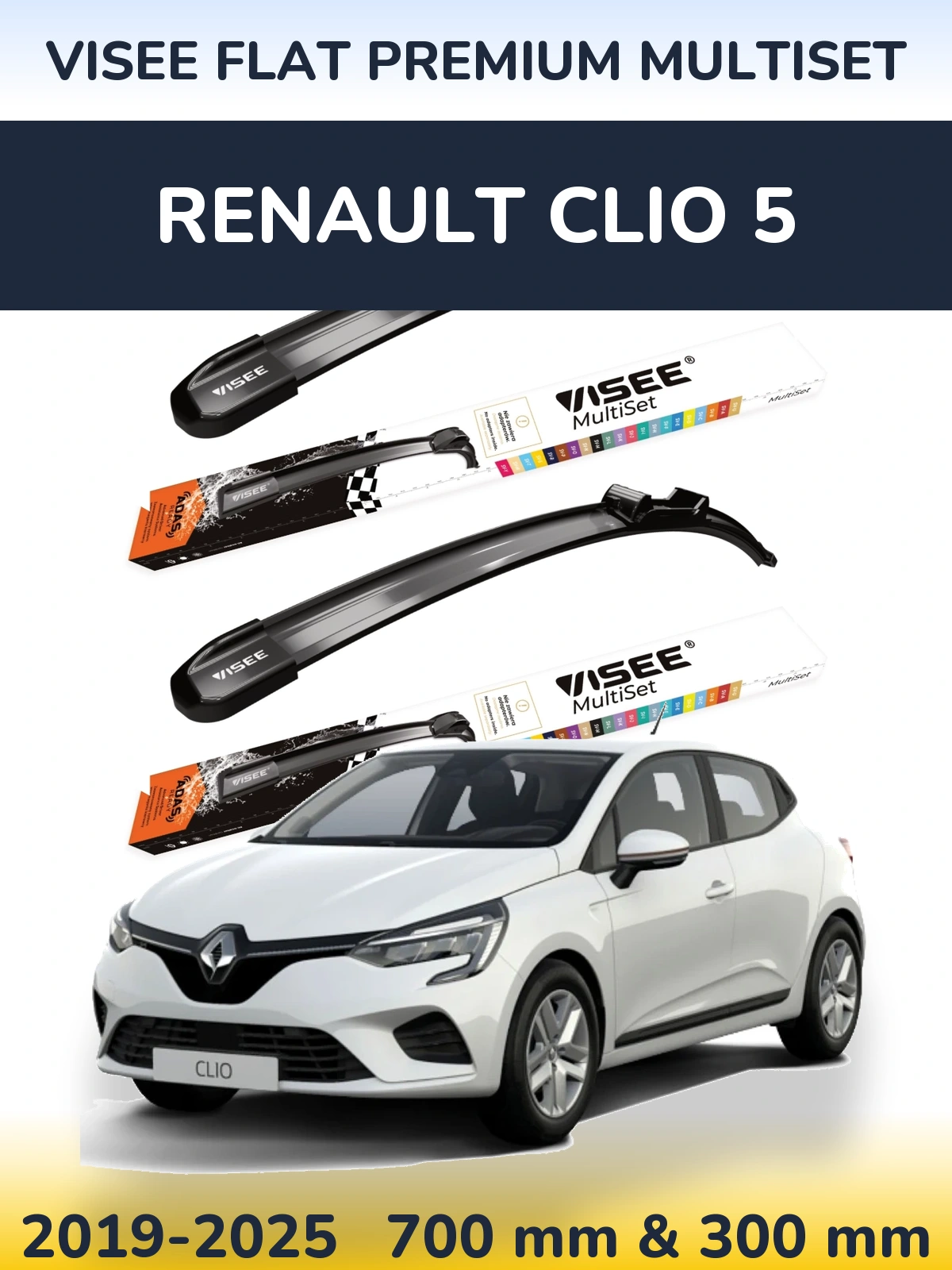 Komplet przednich wycieraczek VISEE FLAT PREMIUM MultiSet 700 & 300 mm do Renault Clio 5 2019-2025