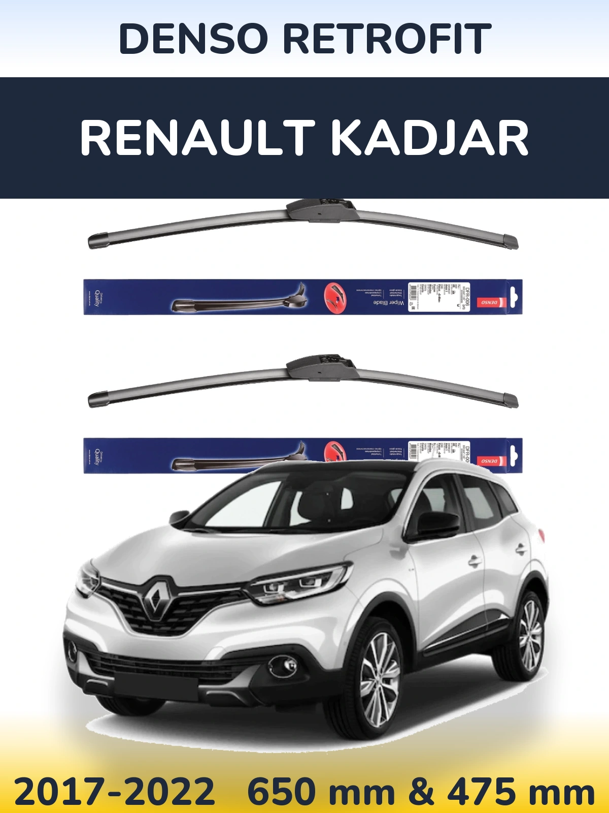 Комплект передніх щіток Denso Retrofit 650 & 475 мм для Renault Kadjar 2017-2022