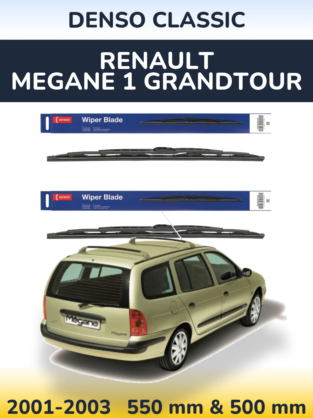 Комплект передних дворников Denso Classic 550 & 500 мм для Renault Megane 1 Grandtour 2001-2003