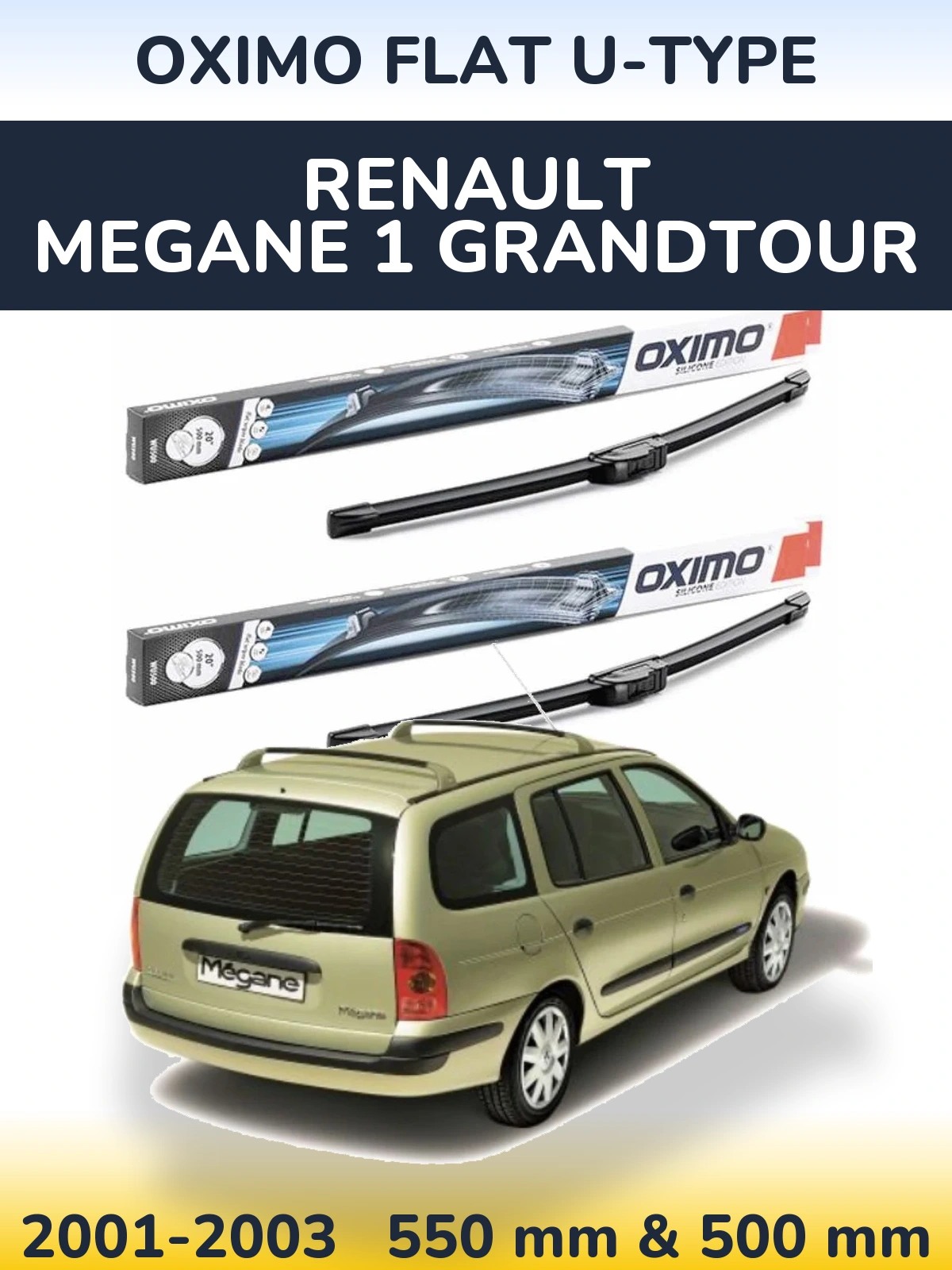 Комплект передніх щіток Oximo Flat U-type 550 & 500 мм для Renault Megane 1 Grandtour 2001-2003