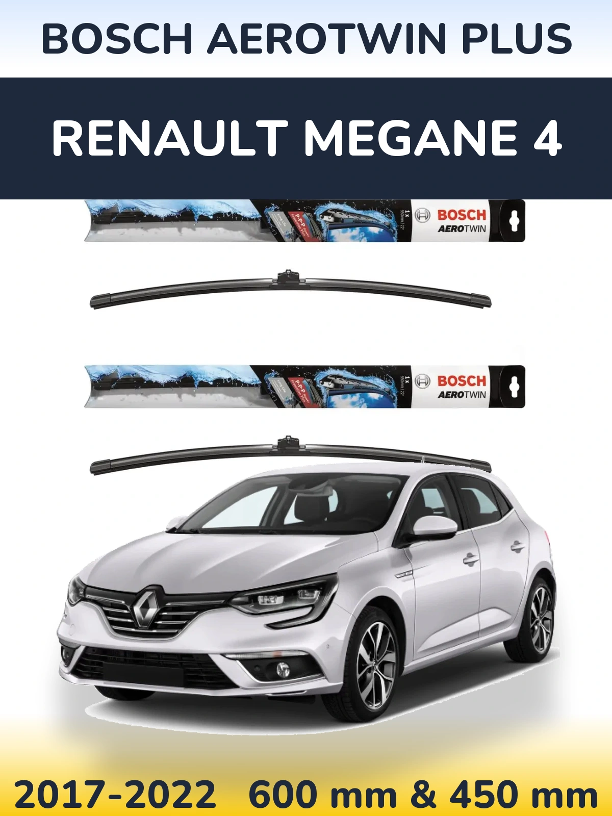 Komplet przednich wycieraczek BOSCH AeroTwin Plus 600 & 450 mm do Renault Megane 4 2017-2022