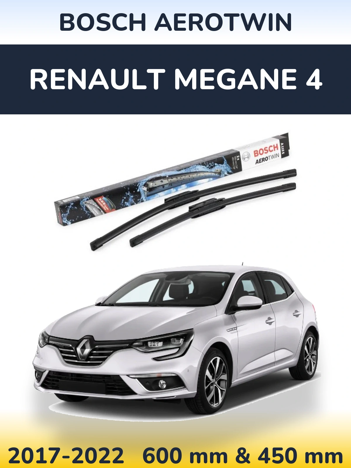 Комплект передних дворников BOSCH AeroTwin 600 & 450 мм для Renault Megane 4 2017-2022