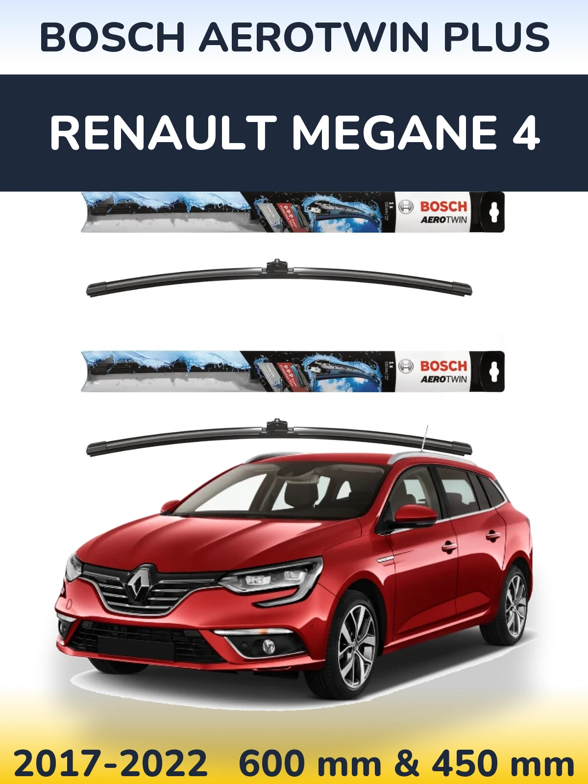 Комплект передних дворников BOSCH AeroTwin Plus 600 & 450 мм для Renault Megane 4 2017-2022