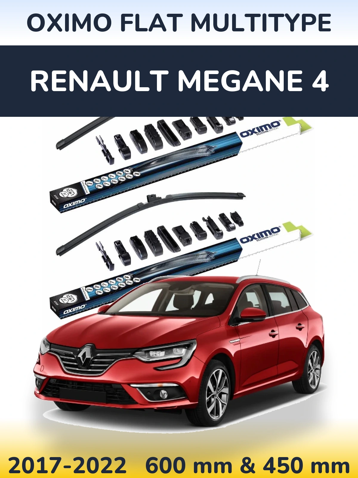 Front wiper blade set Oximo Flat MultiTypee 600 & 450 mm for Renault Megane 4 2017-2022