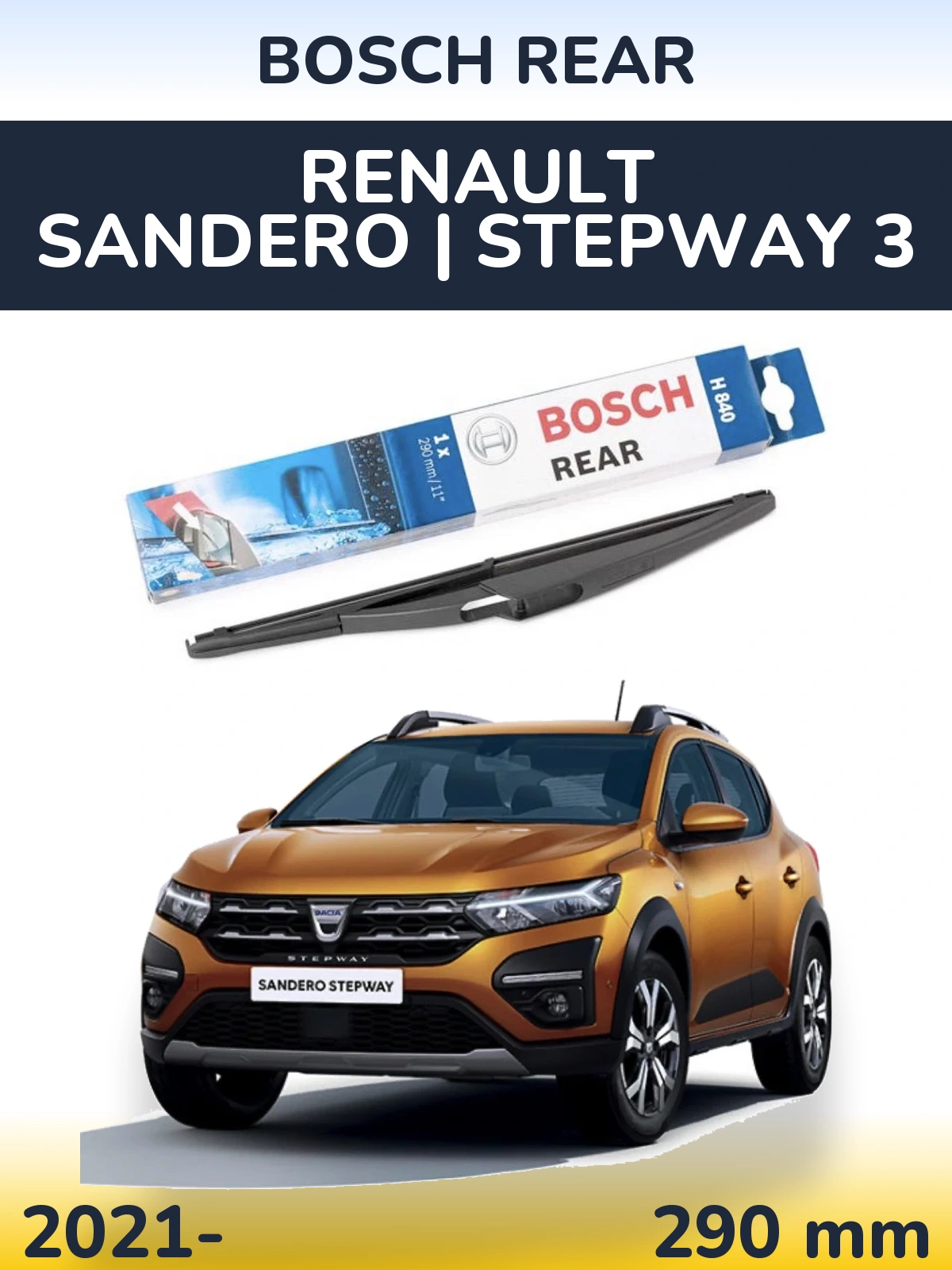 Tylna wycieraczka BOSCH Rear 290 mm do Renault Sandero | Stepway 3 2021-2026