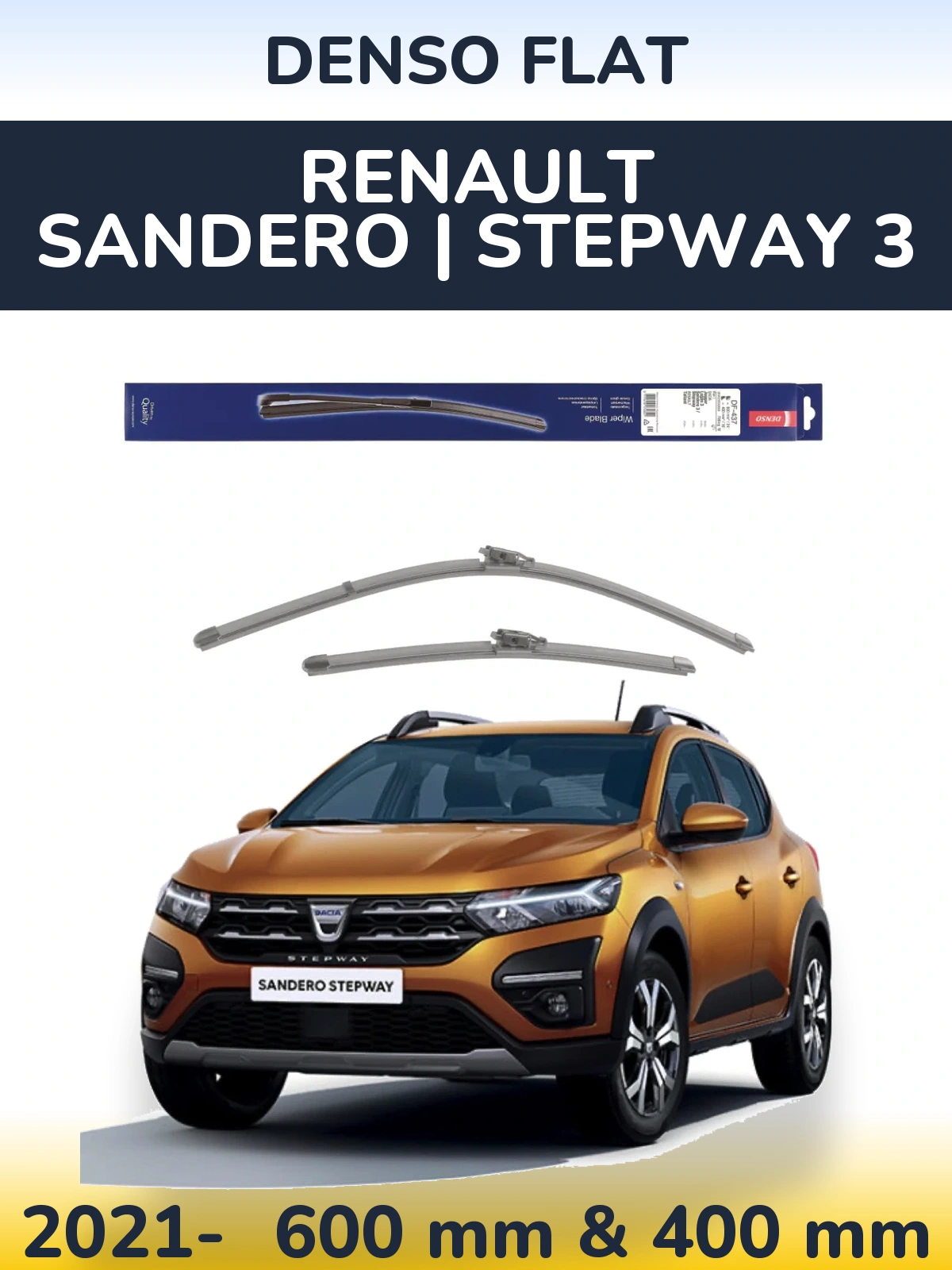 Комплект передних дворников Denso Flat 600 & 400 мм для Renault Sandero | Stepway 3 2021-2026