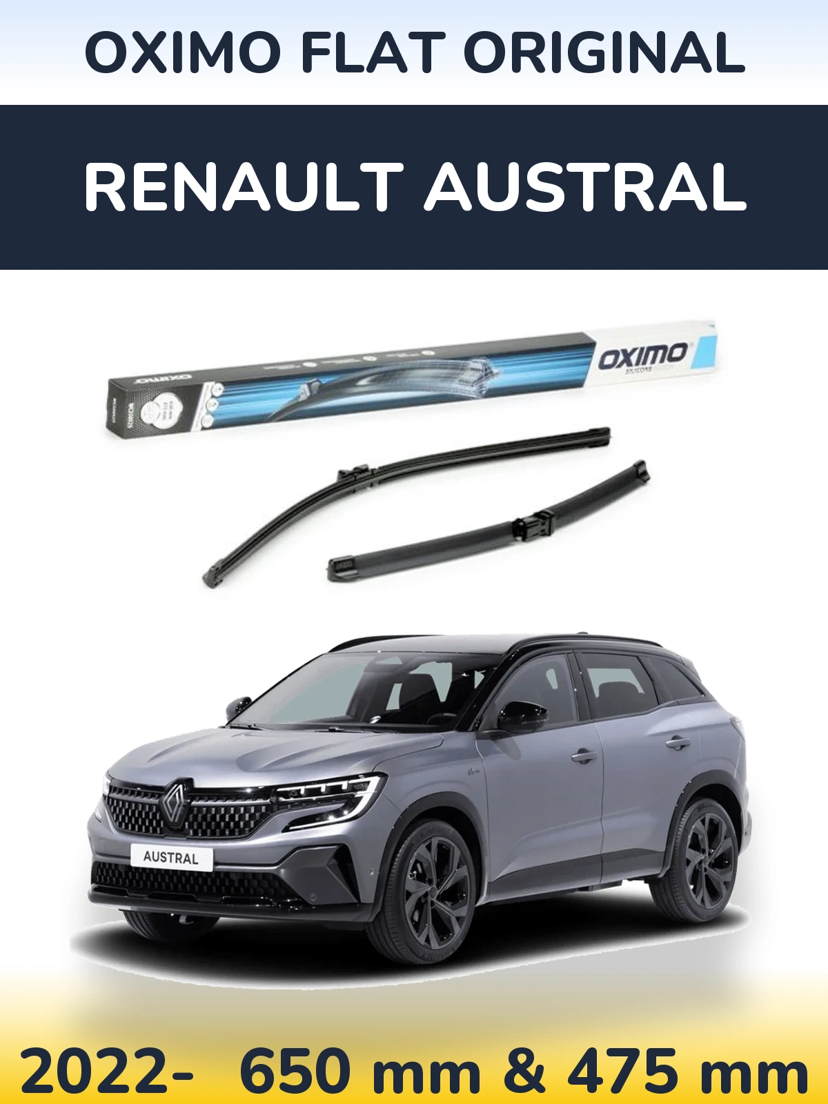 Комплект передніх щіток Oximo Flat Original 650 & 475 мм для Renault Austral 2022-2026