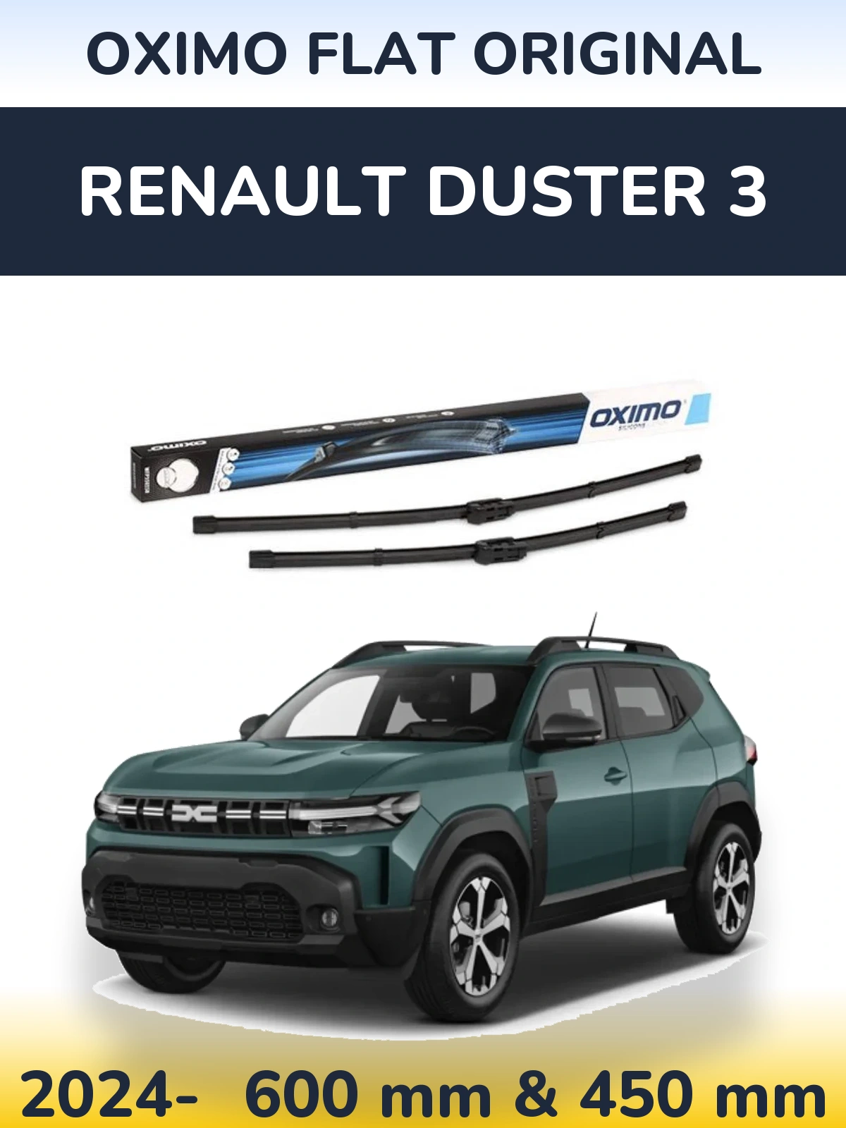 Комплект передніх щіток Oximo Flat Original 600 & 450 мм для Renault Duster 3 2024-2026
