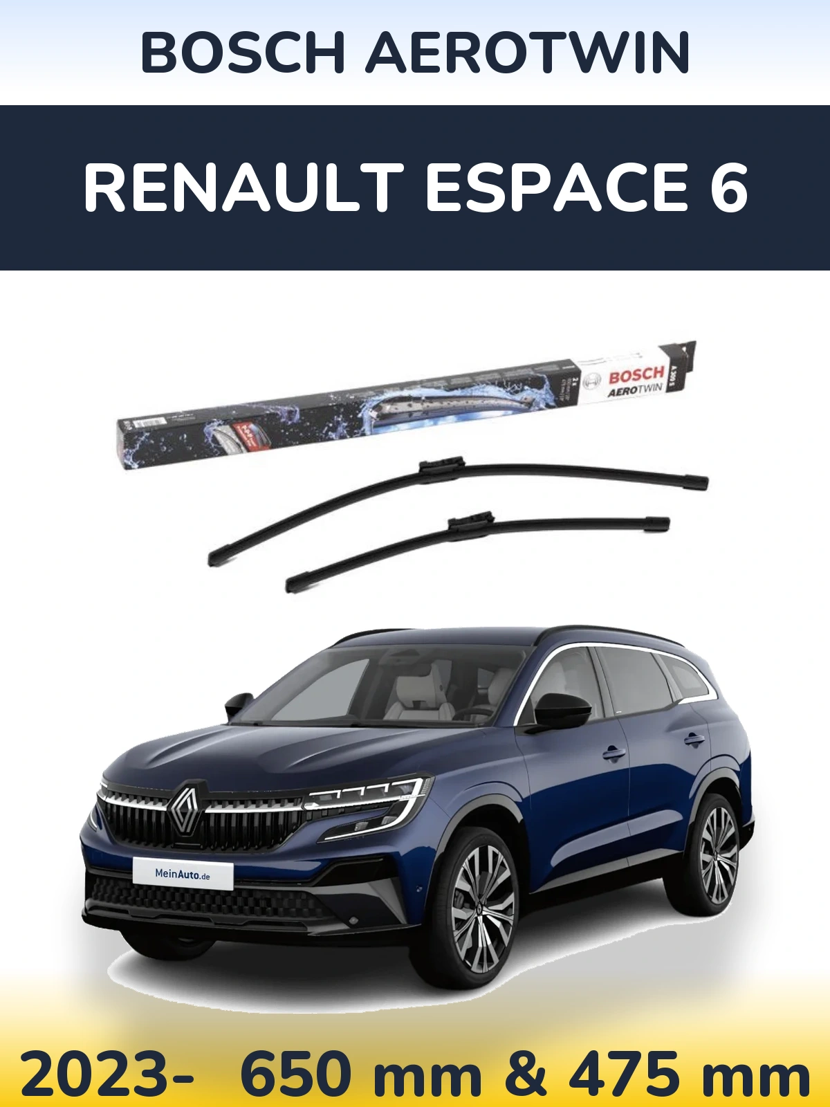 Komplet przednich wycieraczek BOSCH AeroTwin 650 & 475 mm do Renault Espace 6 2023-2026