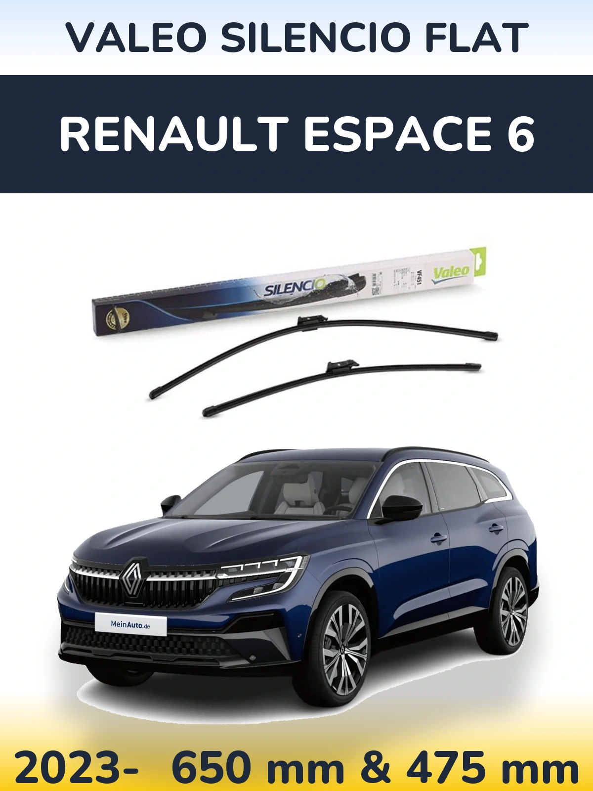 Komplet przednich wycieraczek Valeo Silencio Flat 650 & 475 mm do Renault Espace 6 2023-2026