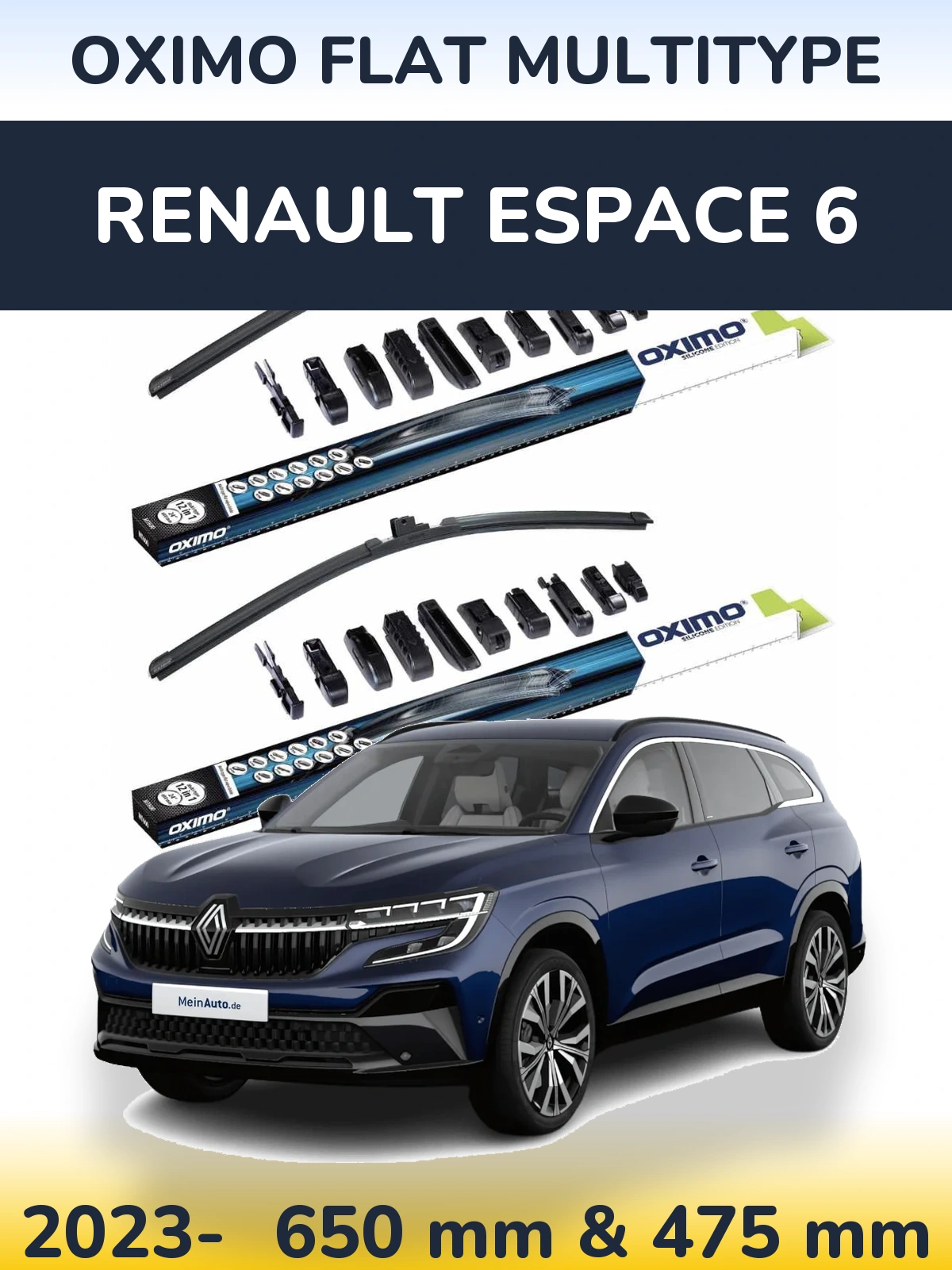 Front wiper blade set Oximo Flat MultiTypee 650 & 475 mm for Renault Espace 6 2023-2026