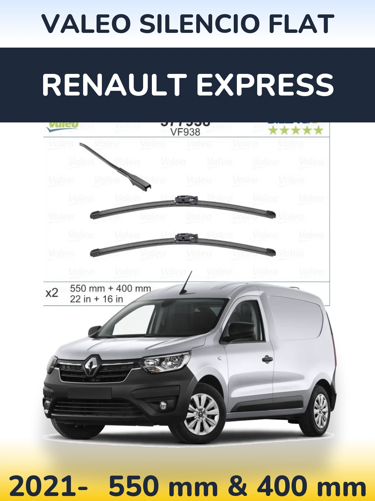 Комплект передних дворников Valeo Silencio Flat 550 & 400 мм для Renault Express 2021-2026