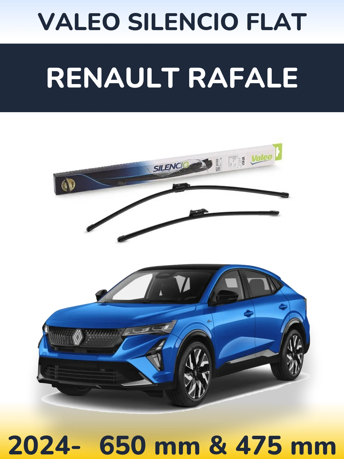 Комплект передніх щіток Valeo Silencio Flat 650 & 475 мм для Renault Rafale 2024-2026