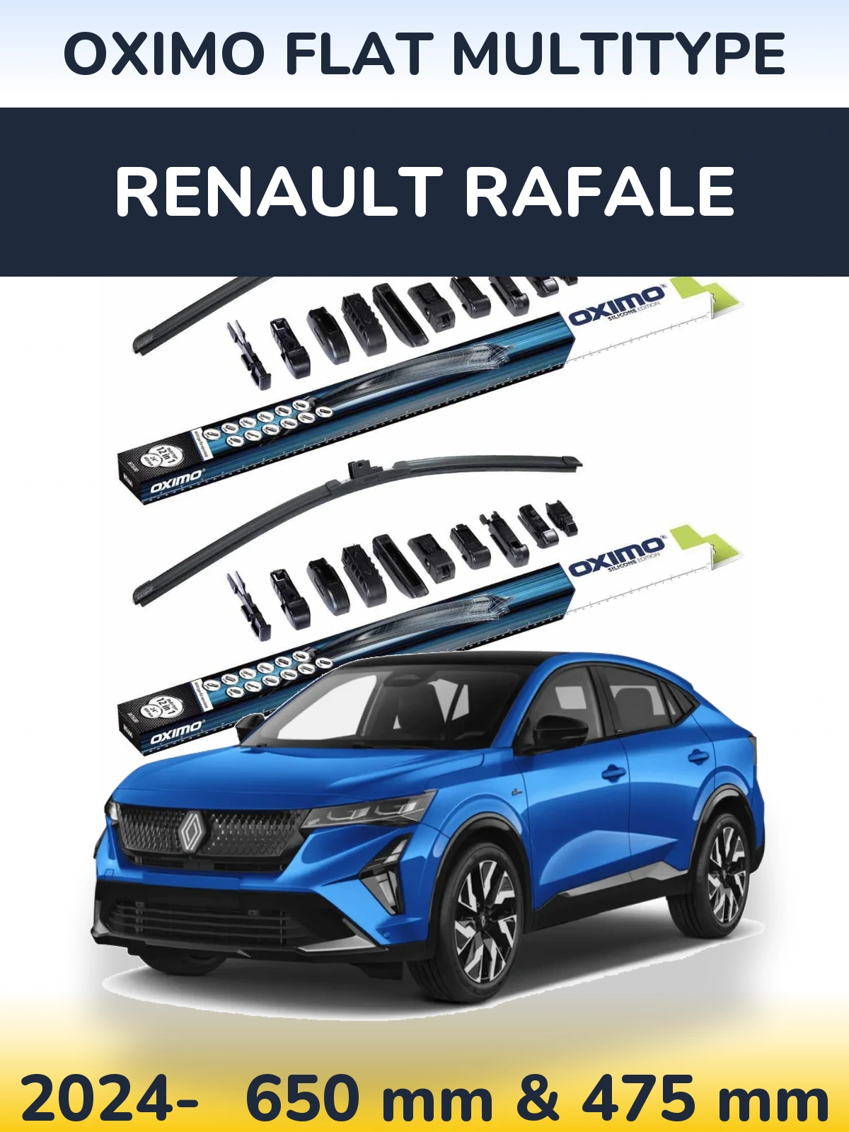 Комплект передніх щіток Oximo Flat MultiТипe 650 & 475 мм для Renault Rafale 2024-2026