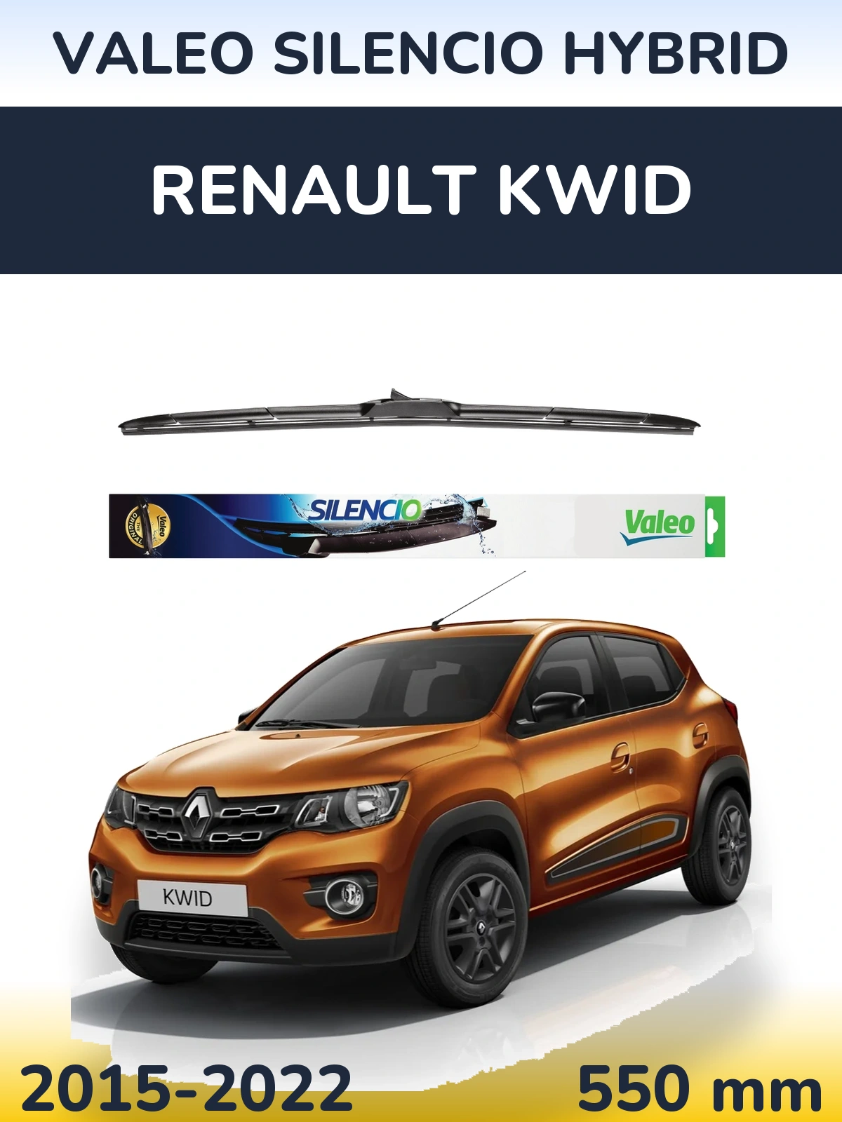 Front wiper blade Valeo Silencio Hybrid 550 mm for Renault Kwid 2015-2022