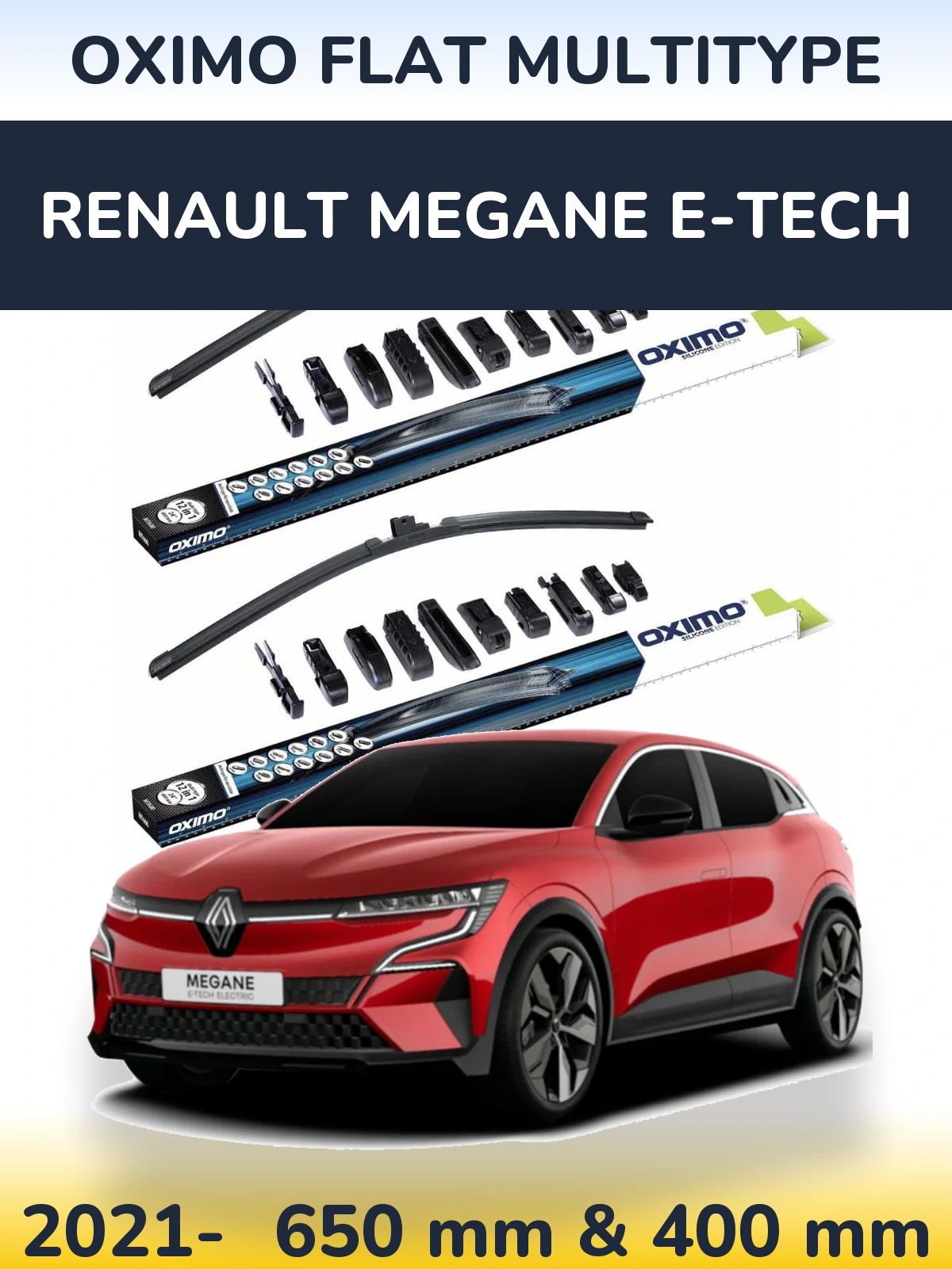 Komplet przednich wycieraczek Oximo Flat MultiType 650 & 400 mm do Renault Megane E-Tech 2021-2026