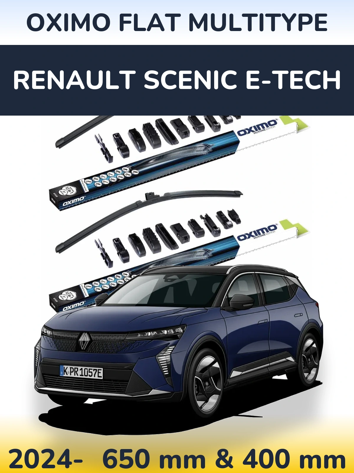 Комплект передніх щіток Oximo Flat MultiТипe 650 & 400 мм для Renault Scenic E-Tech 2024-2026