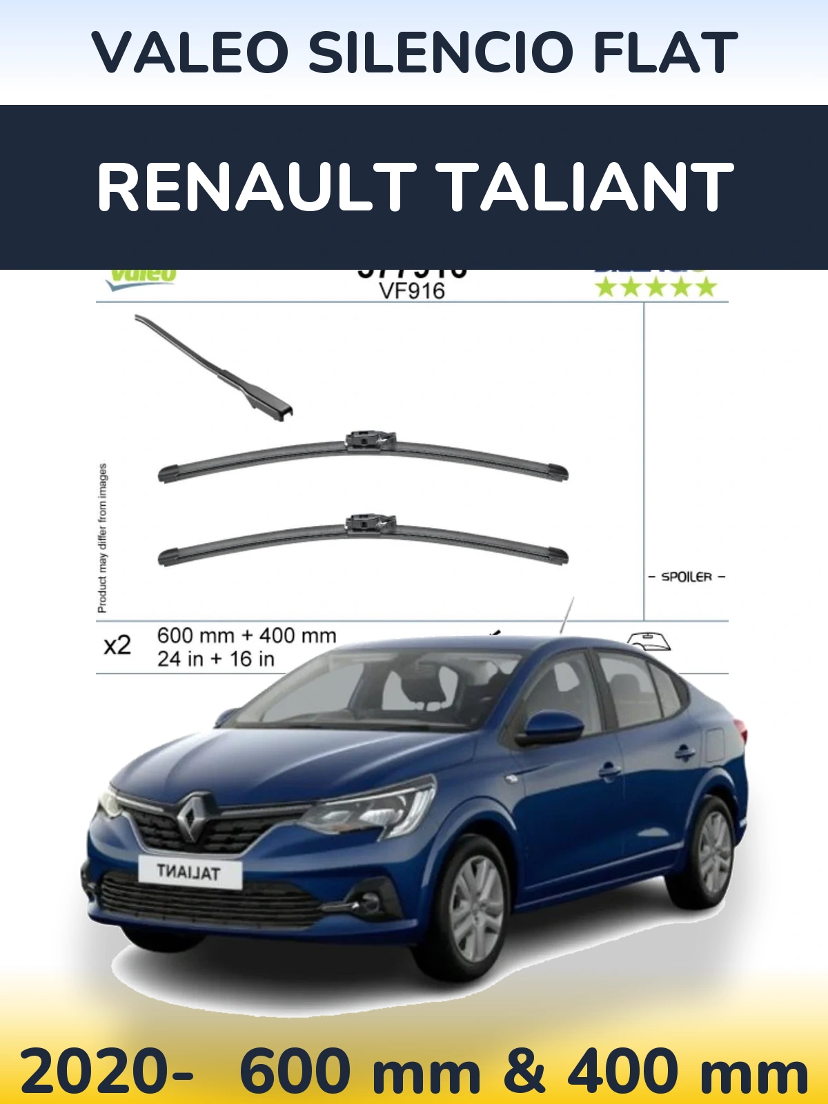 Комплект передніх щіток Valeo Silencio Flat 600 & 400 мм для Renault Taliant 2020-2026