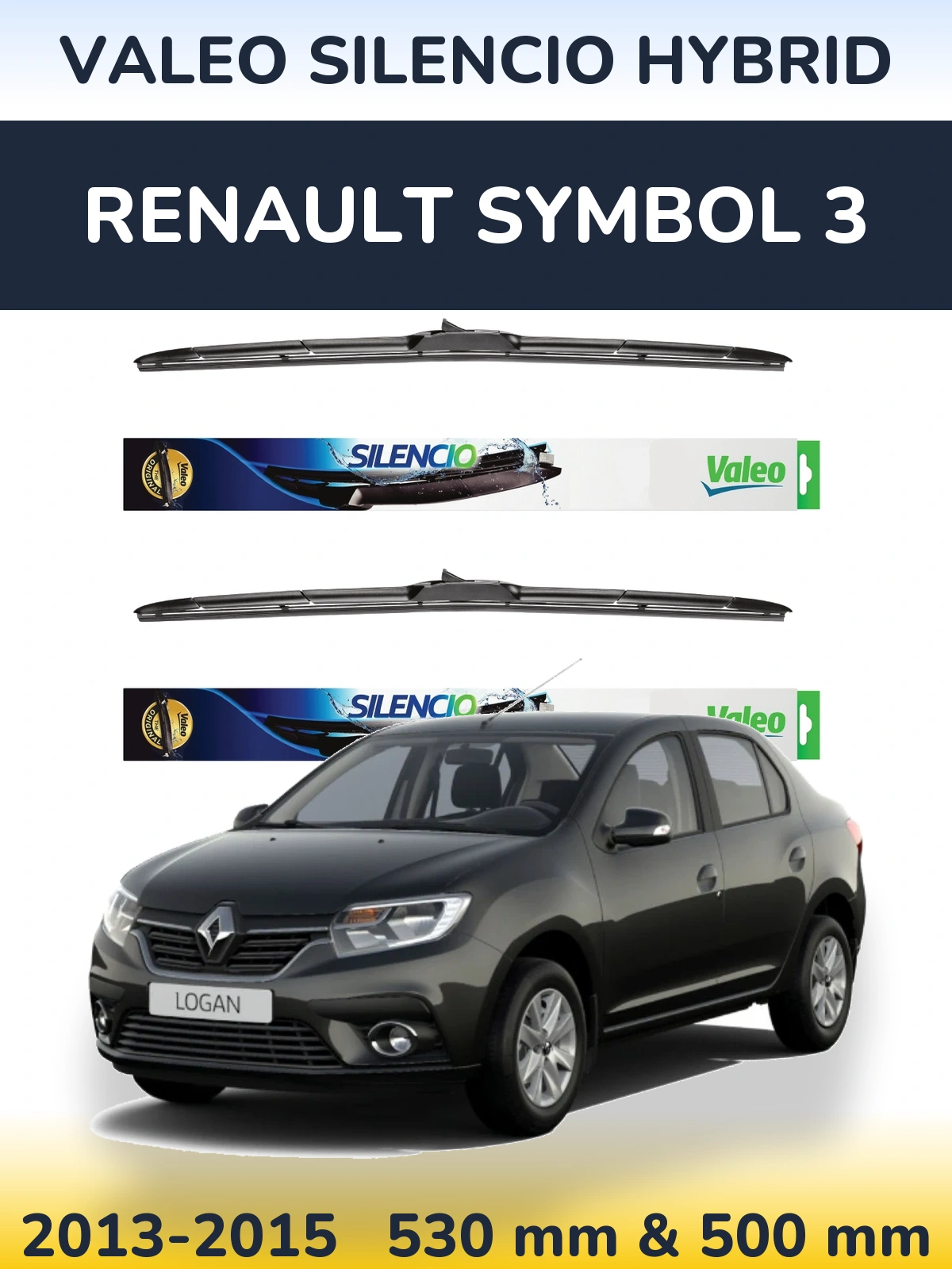 Комплект передніх щіток Valeo Silencio Hybrid 530 & 500 мм для Renault Symbol 3 2013-2015