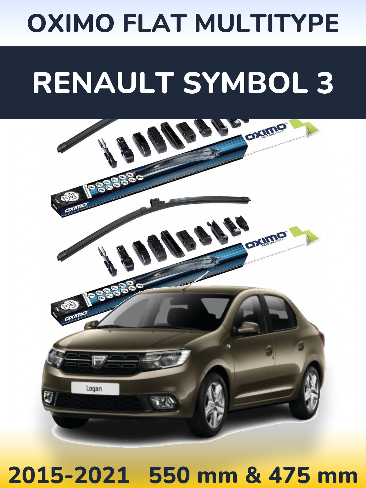 Комплект передніх щіток Oximo Flat MultiТипe 550 & 475 мм для Renault Symbol 3 2015-2021