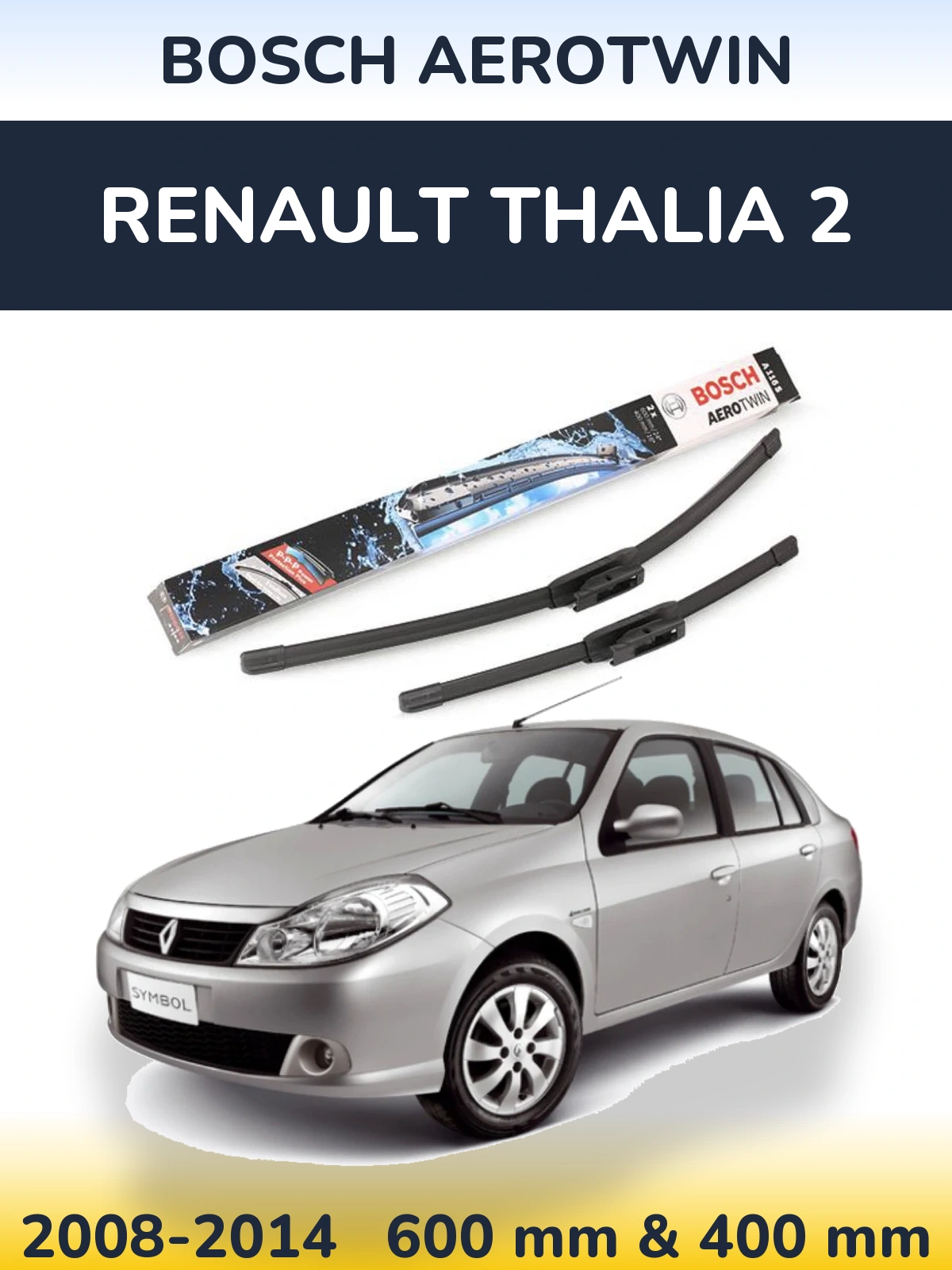 Комплект передніх щіток BOSCH AeroTwin 600 & 400 мм для Renault Thalia 2 2008-2014