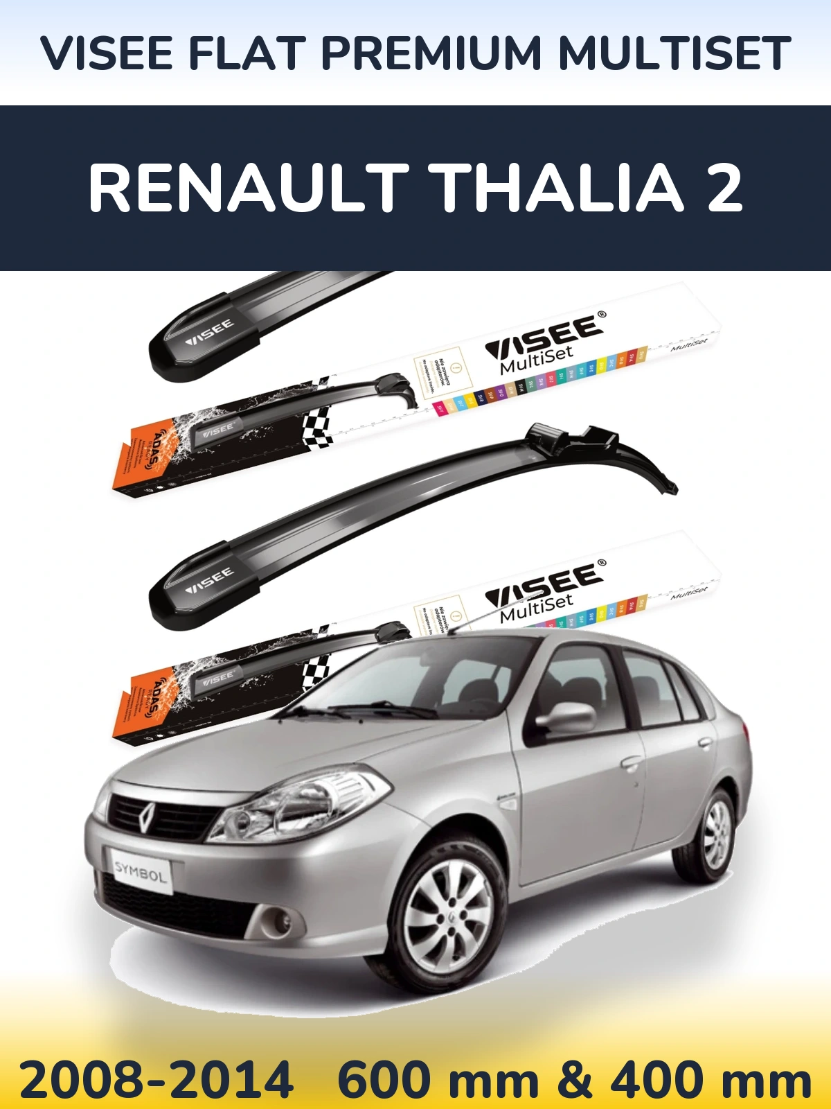 Komplet przednich wycieraczek VISEE FLAT PREMIUM MultiSet 600 & 400 mm do Renault Thalia 2 2008-2014