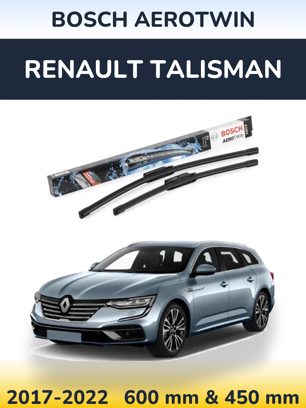 Комплект передних дворников BOSCH AeroTwin 600 & 450 мм для Renault Talisman 2017-2022